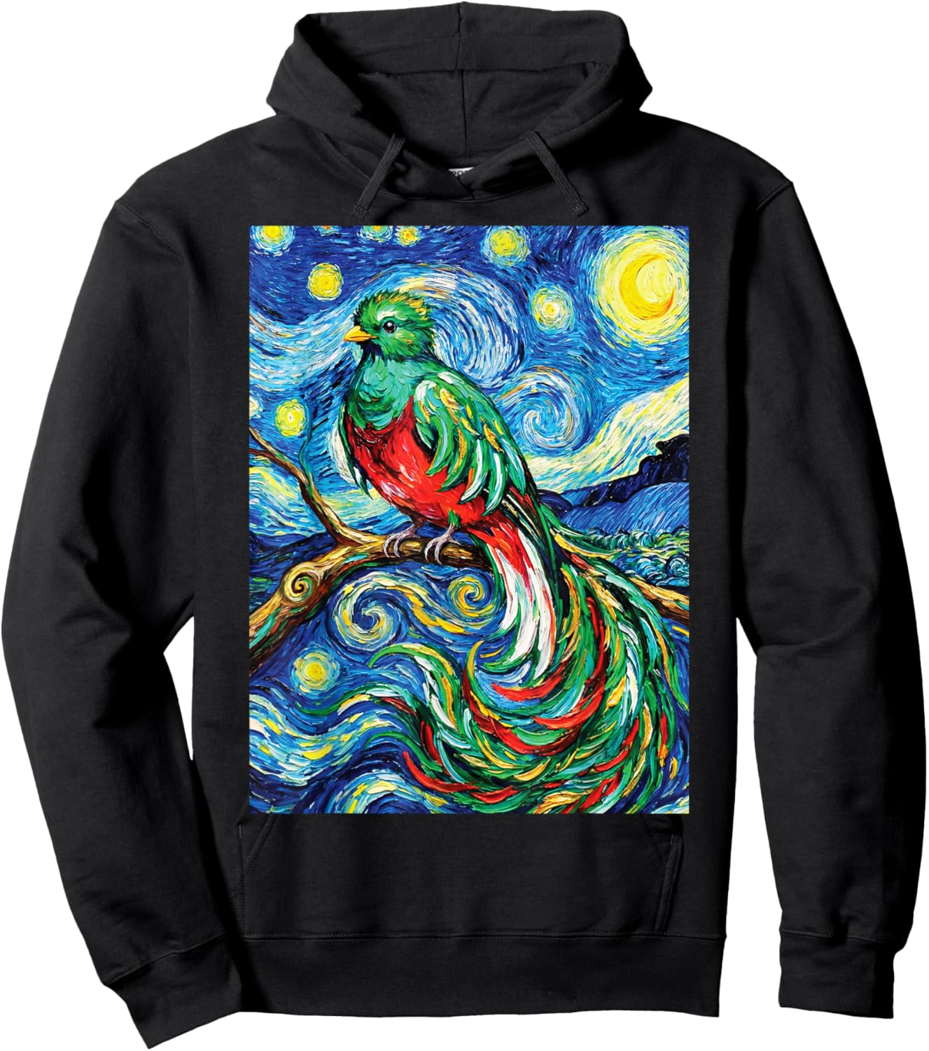 Quetzal Starry Night Van Gogh Style Guatemala Hoodie - Hoodie | Black