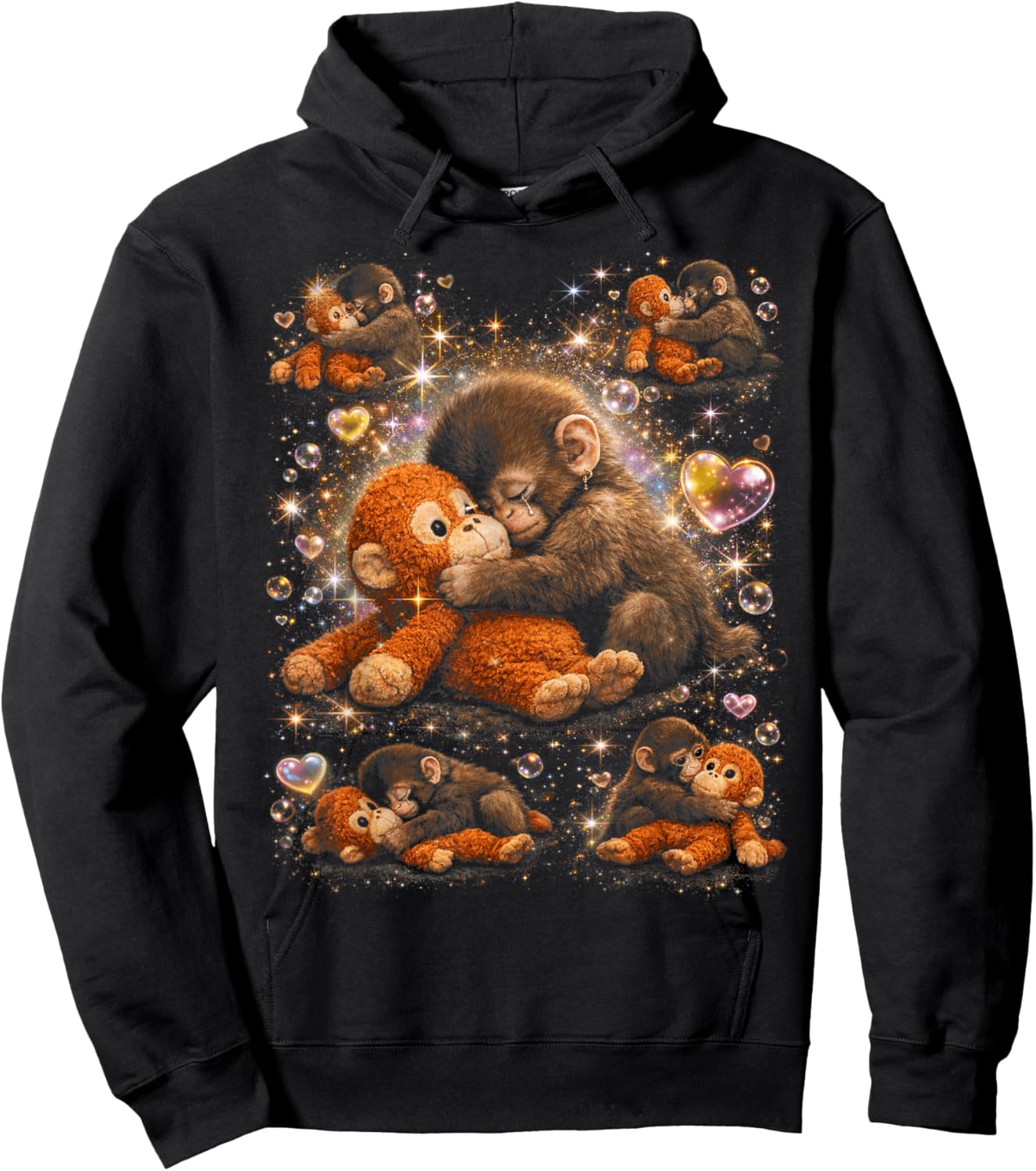 Baby Monkey Cute Punch Hugging Plush Hoodie - Hoodie | Black