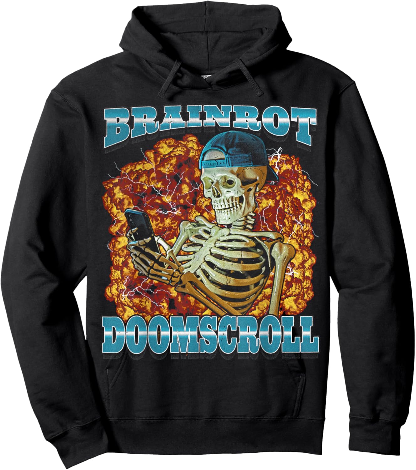 Skeleton Meme Funny Men Women Brainrot Bootleg Graphic Hoodie - Hoodie | Black