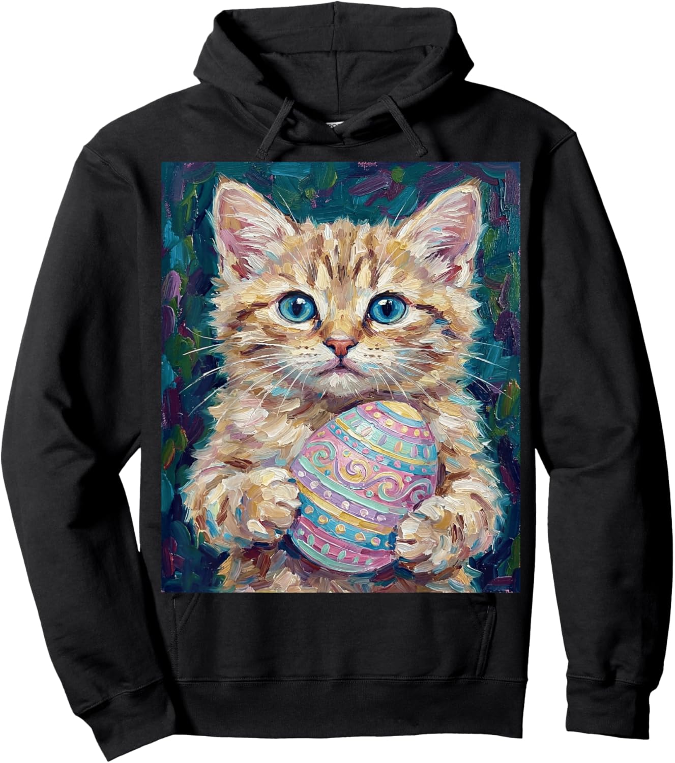 Cute Easter Kitten Holding Decorated Egg Hoodie - Hoodie | Black