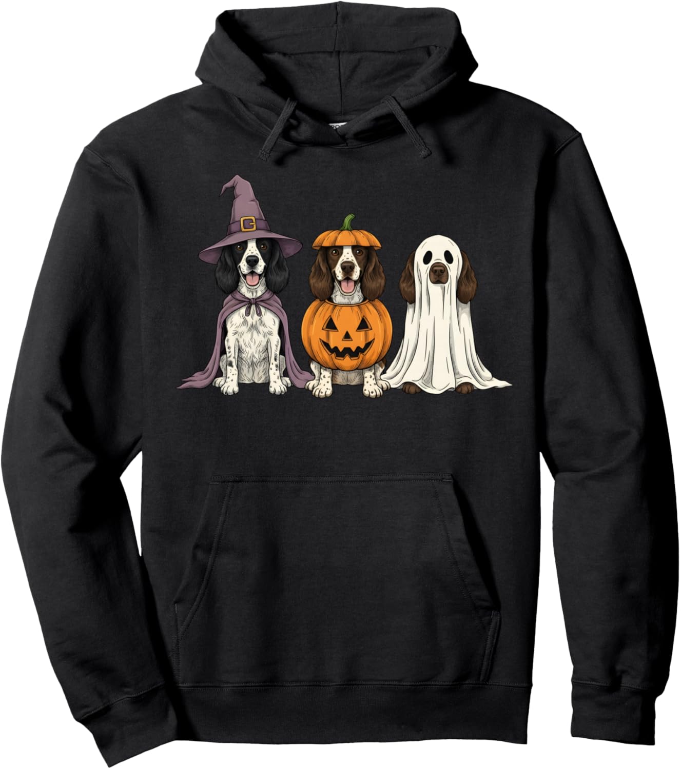 Spooky Ghost English Springer Spaniel Pumpkin Halloween Hoodie - Hoodie | Black