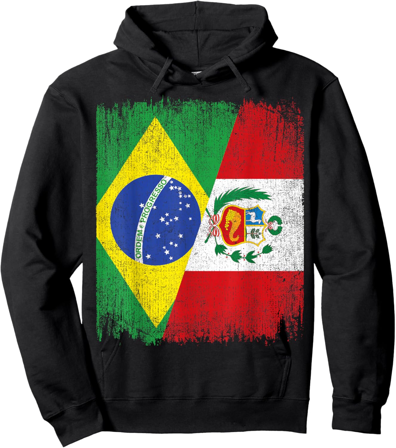 Half Brazil Peru Split Flag Brazilian Peruvian Roots Hoodie - Hoodie | Black