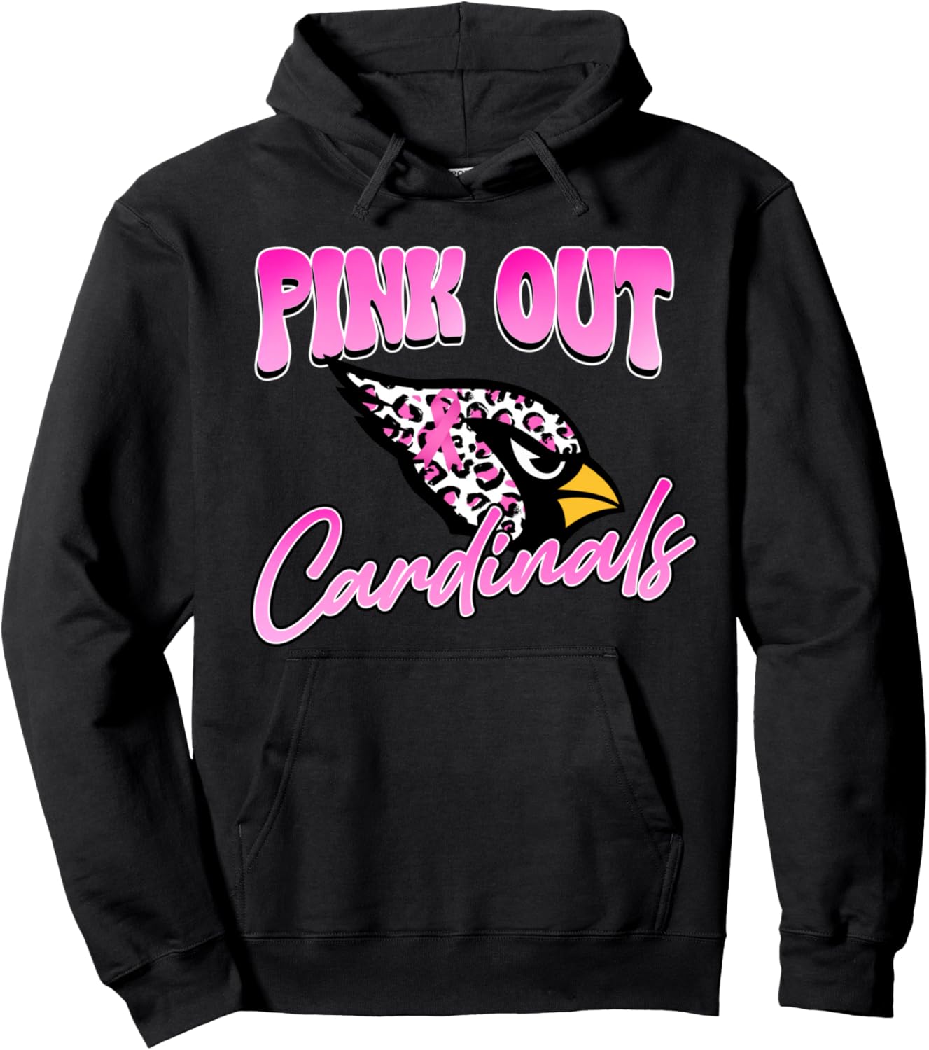 Pink Out Cardinals Breast Cancer Awareness Ribbon School Hoodie - Hoodie | Black