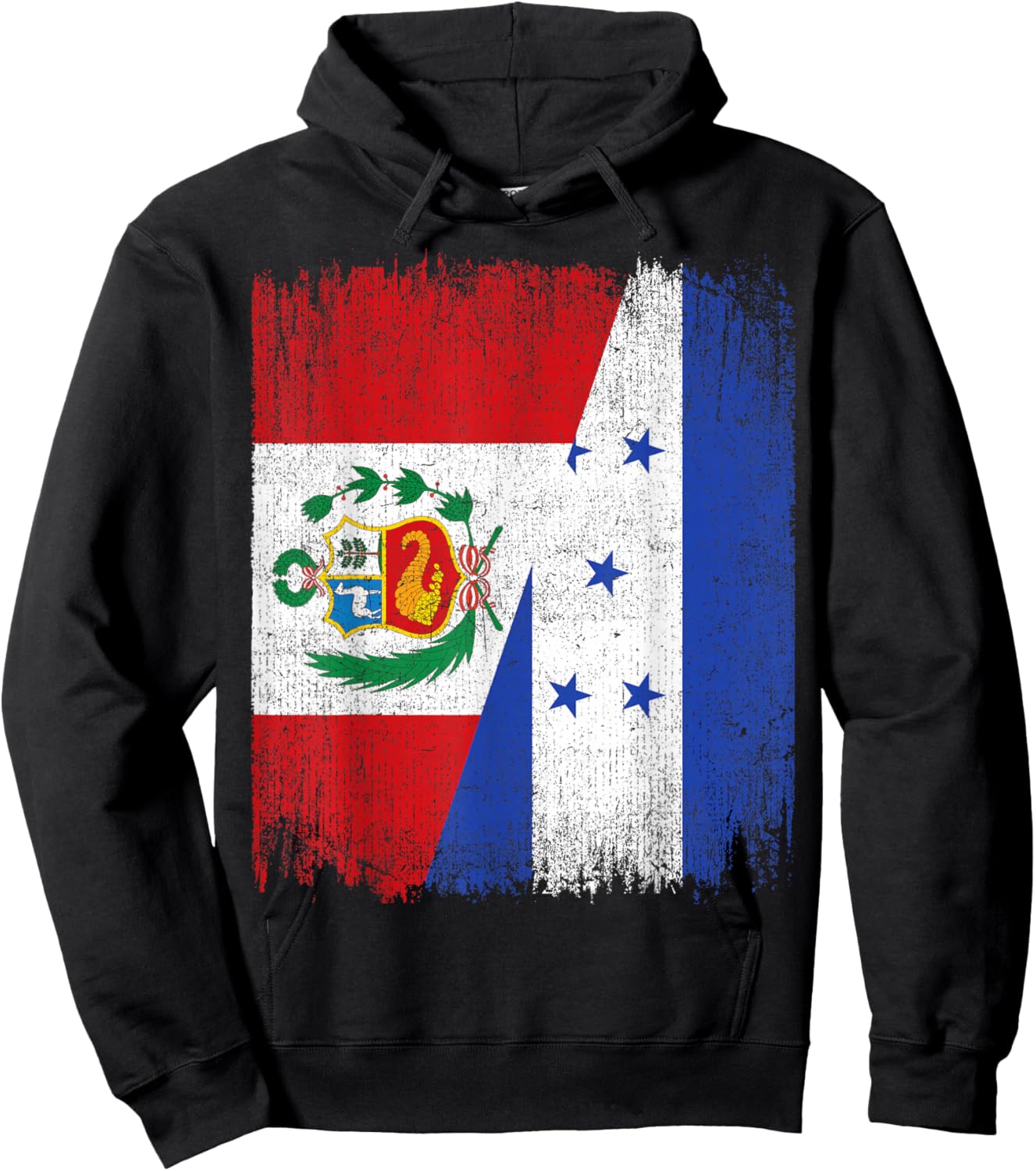 Half Honduras Peru Split Flag Honduran Peruvian Pride Roots Hoodie - Hoodie | Black