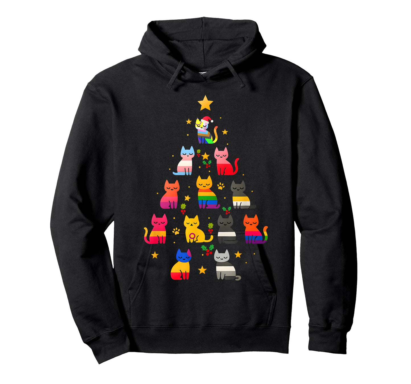 Pride Cat Christmas Tree LGBTQ Rainbow Cats Apparel T-Shirt