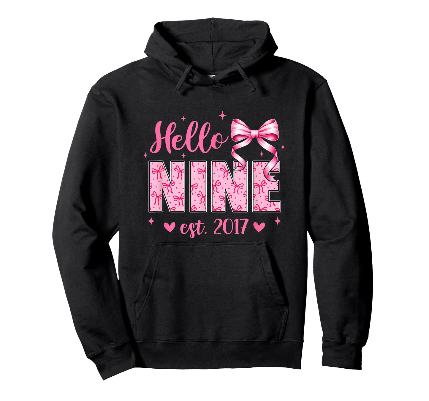 Hello Nine Est 2017 Coquette Bow 9Th Birthday Girl 9 Years T-Shirt
