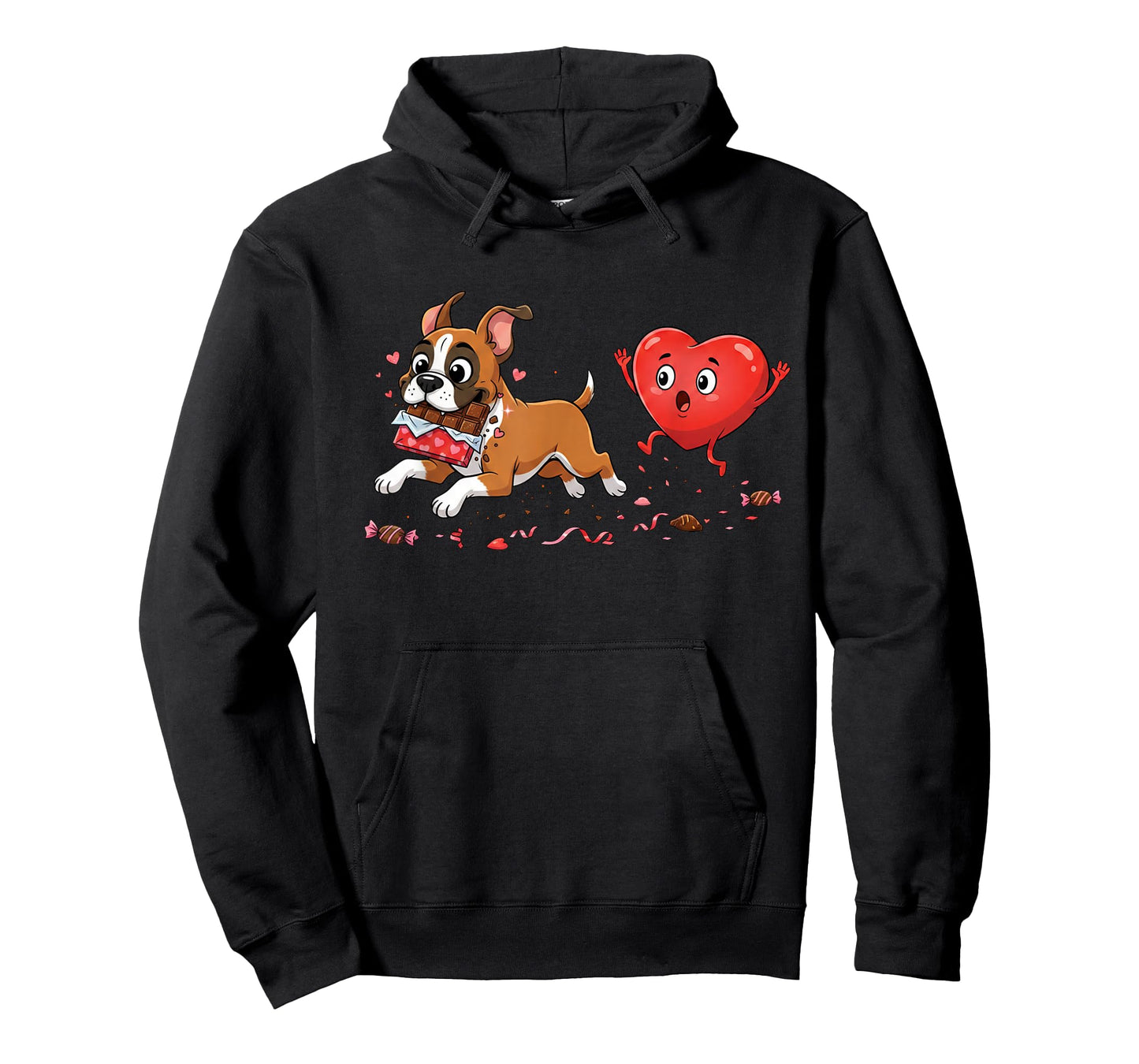 Funny Boxer Dog Heart Chocolate Valentine Womens Mens Kids T-Shirt