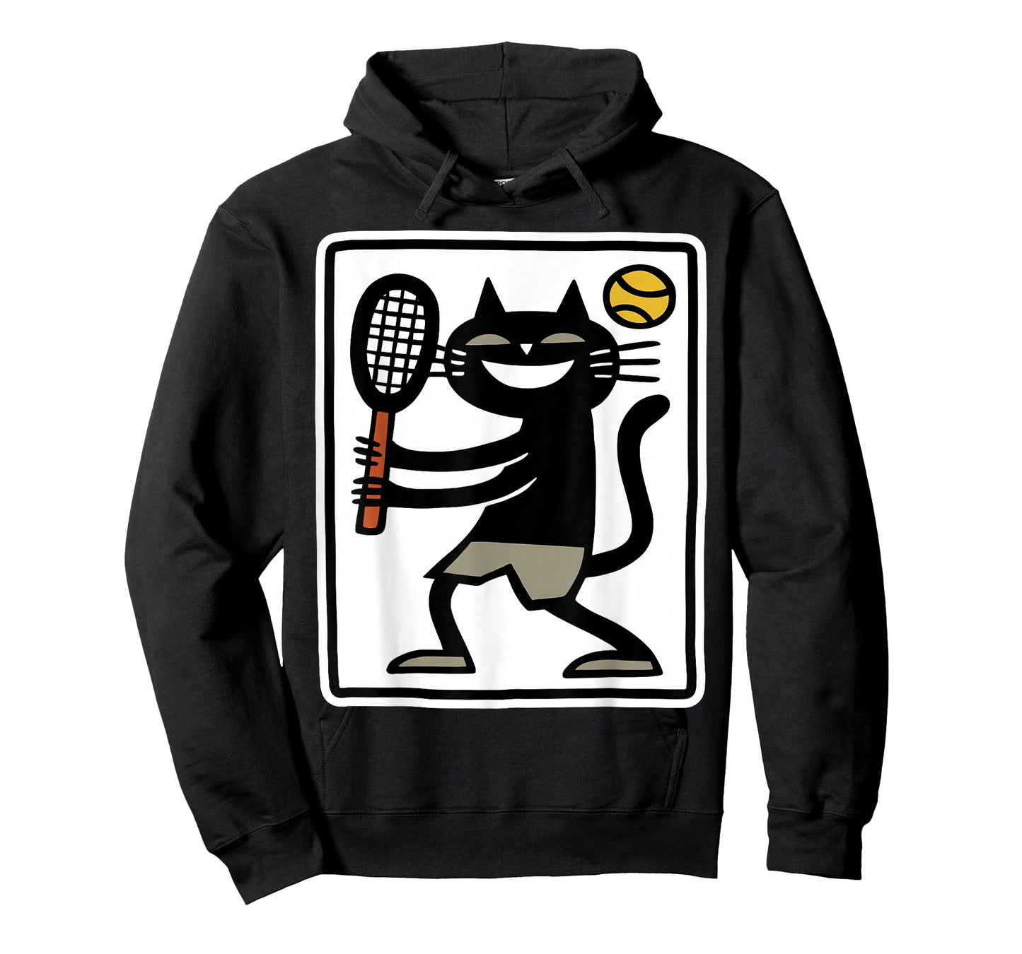 Black Cat Playing Tennis Funny Sports Retro Design T-Shirt