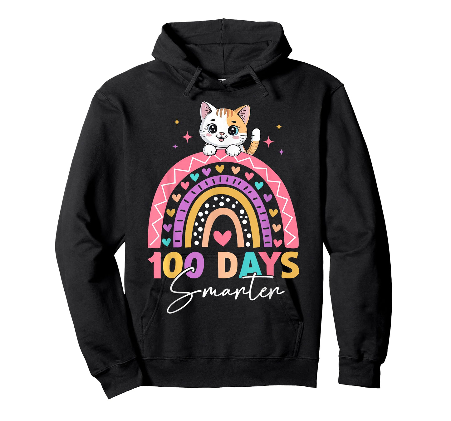 Rainbow 100 Days Smarter Cat Happy 100th Day of School Kids T-Shirt