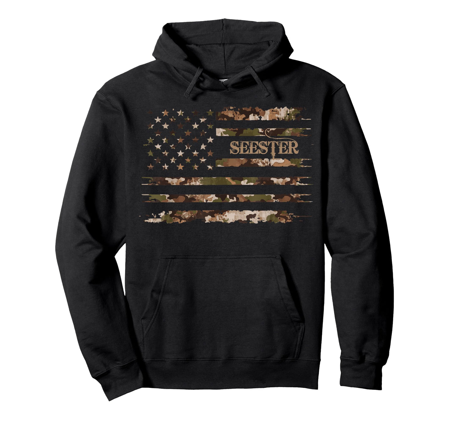 Seester Sister Family Camo Distressed American Flag T-Shirt