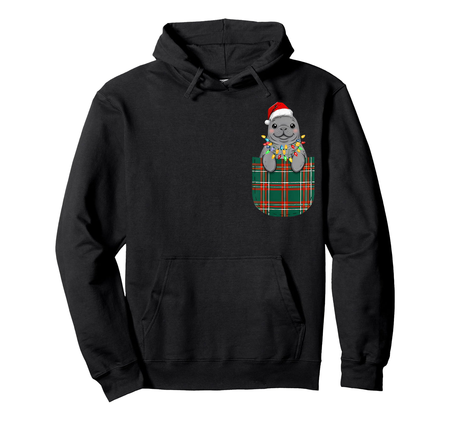 Manatee Buffalo Plaid Green Red White Pocket Christmas PJm T-Shirt