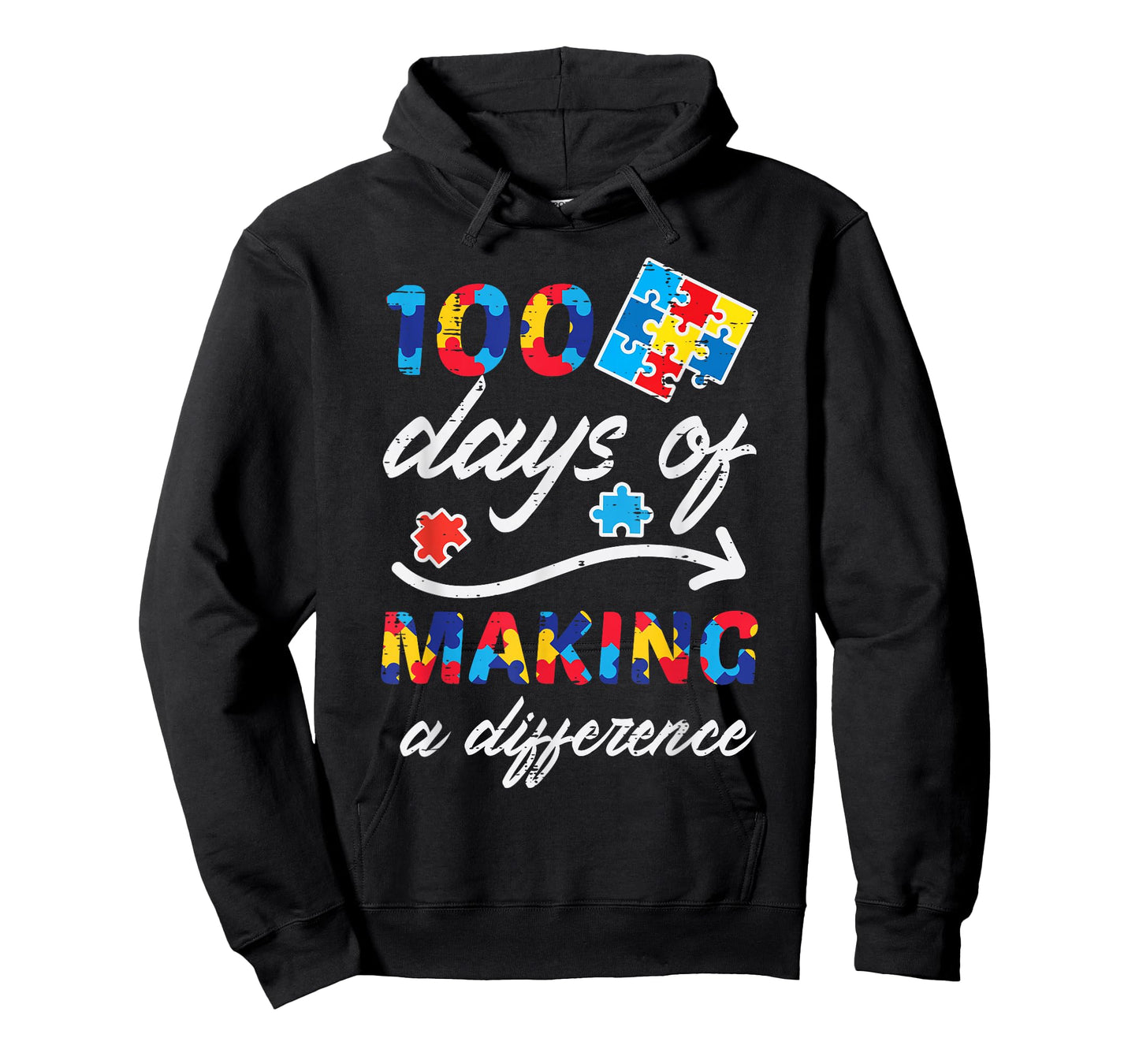 100 Days Making Difference Autism Puzzle 100th Day Teacher T-Shirt