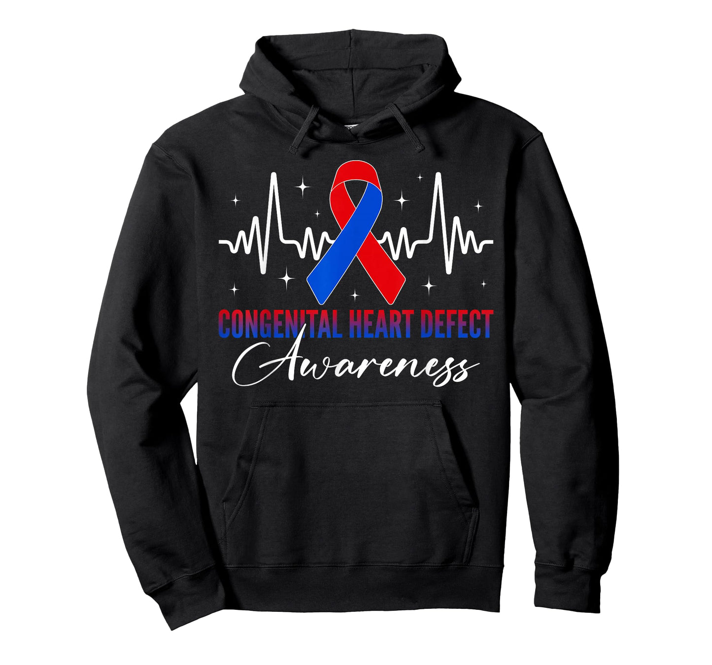 Congenital Heart Defect Awareness Red Blue Ribbon Heartbeat T-Shirt