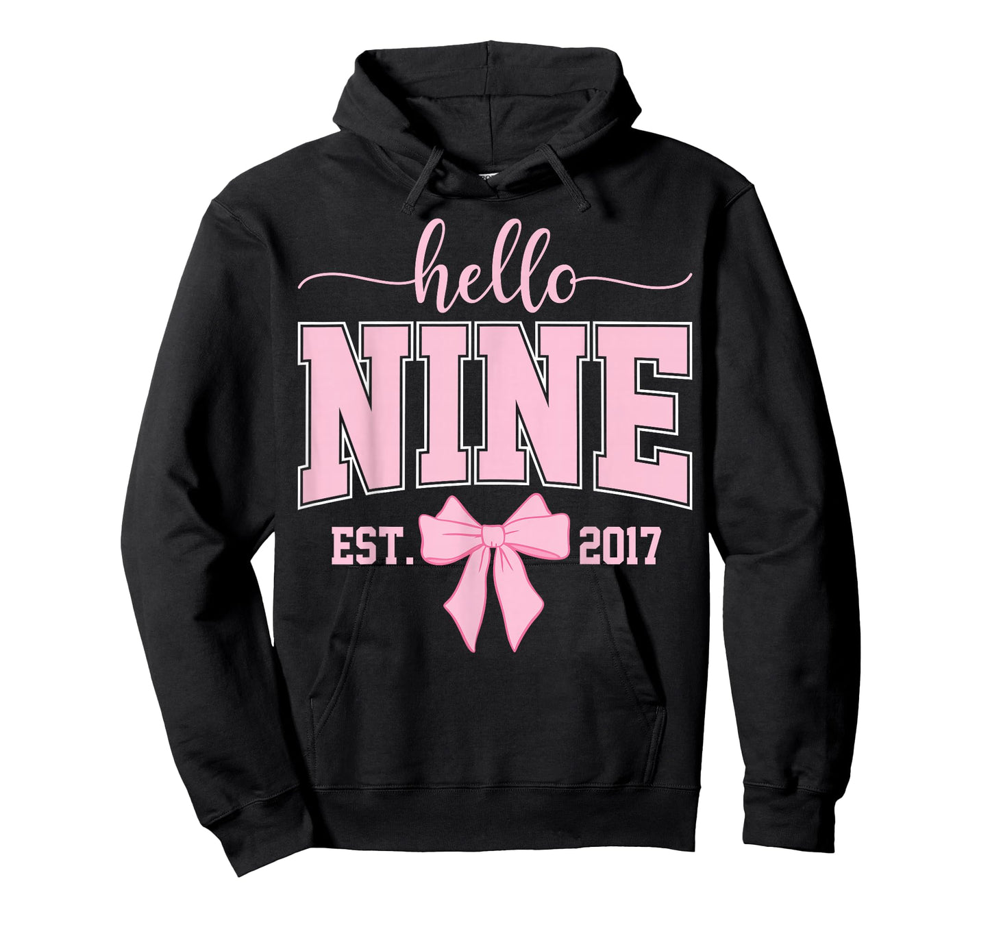 Hello Nine Est 2017 Coquette Bow 9th Birthday Girl T-Shirt