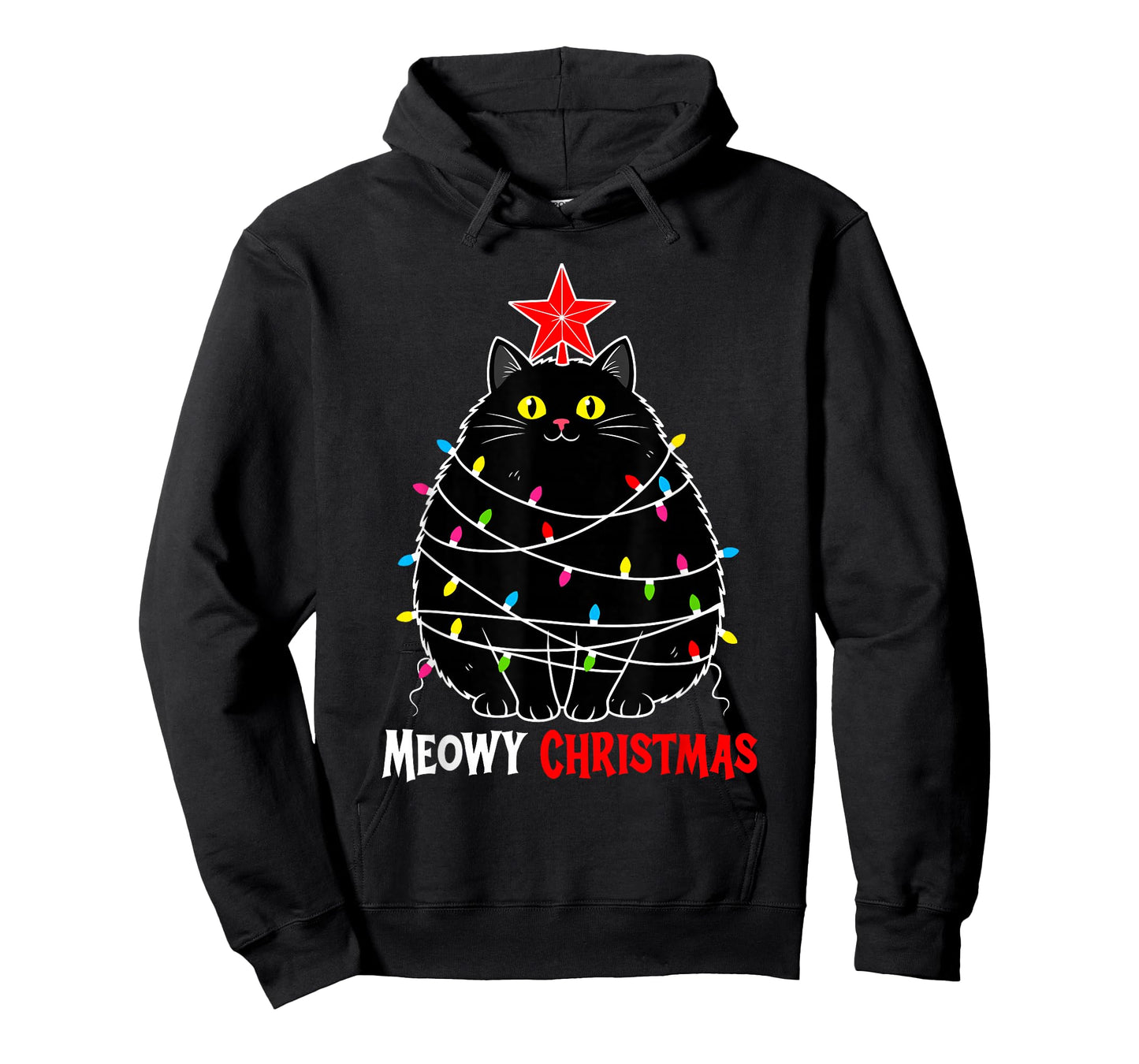 Funny Meowy Christmas Xmas Lights Black Cat Kitten Pet Lover T-Shirt