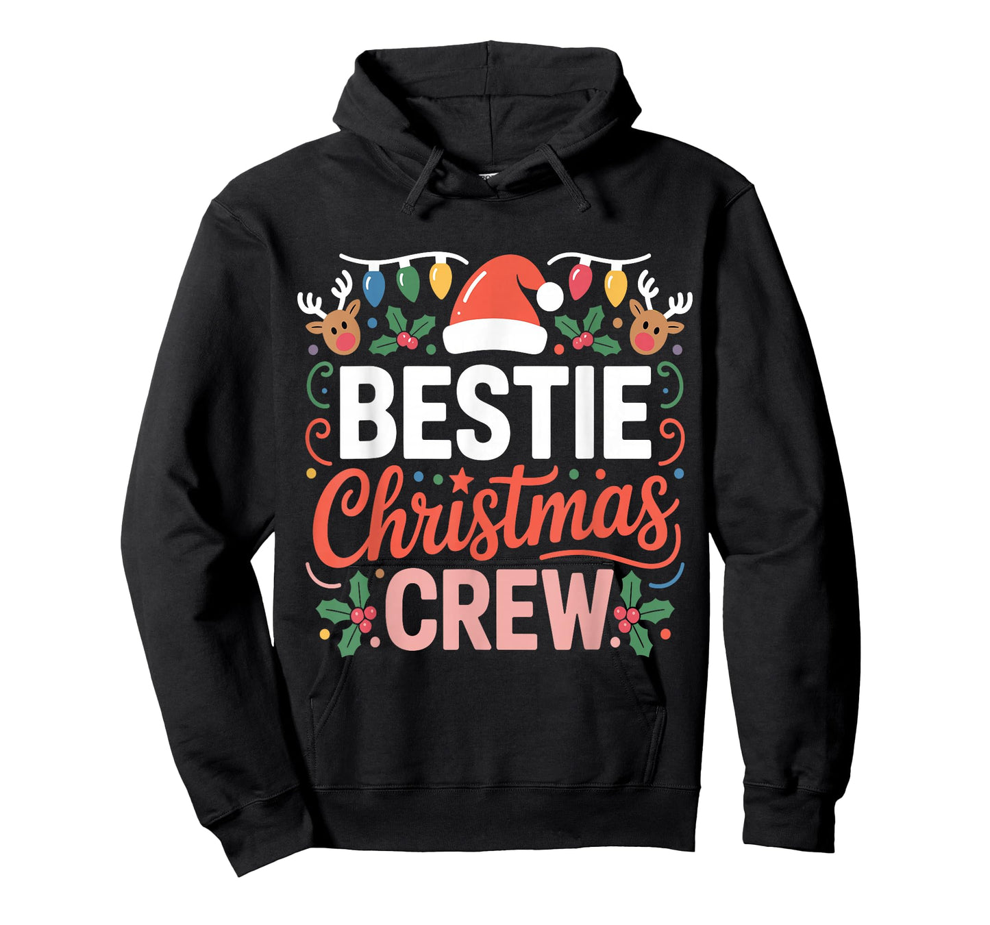 Cute Merry Bestie Christmas Crew Lights and Reindeer Quote T-Shirt