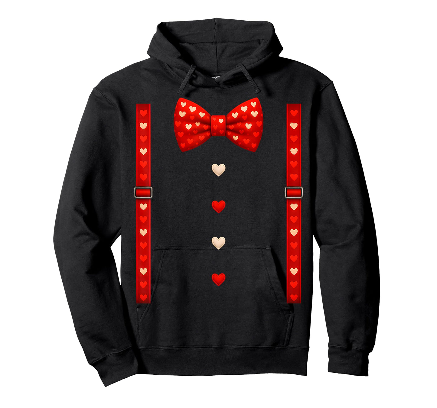 Valentine Red Hearts Bow Tie Suspenders Costume Mens Boys T-Shirt
