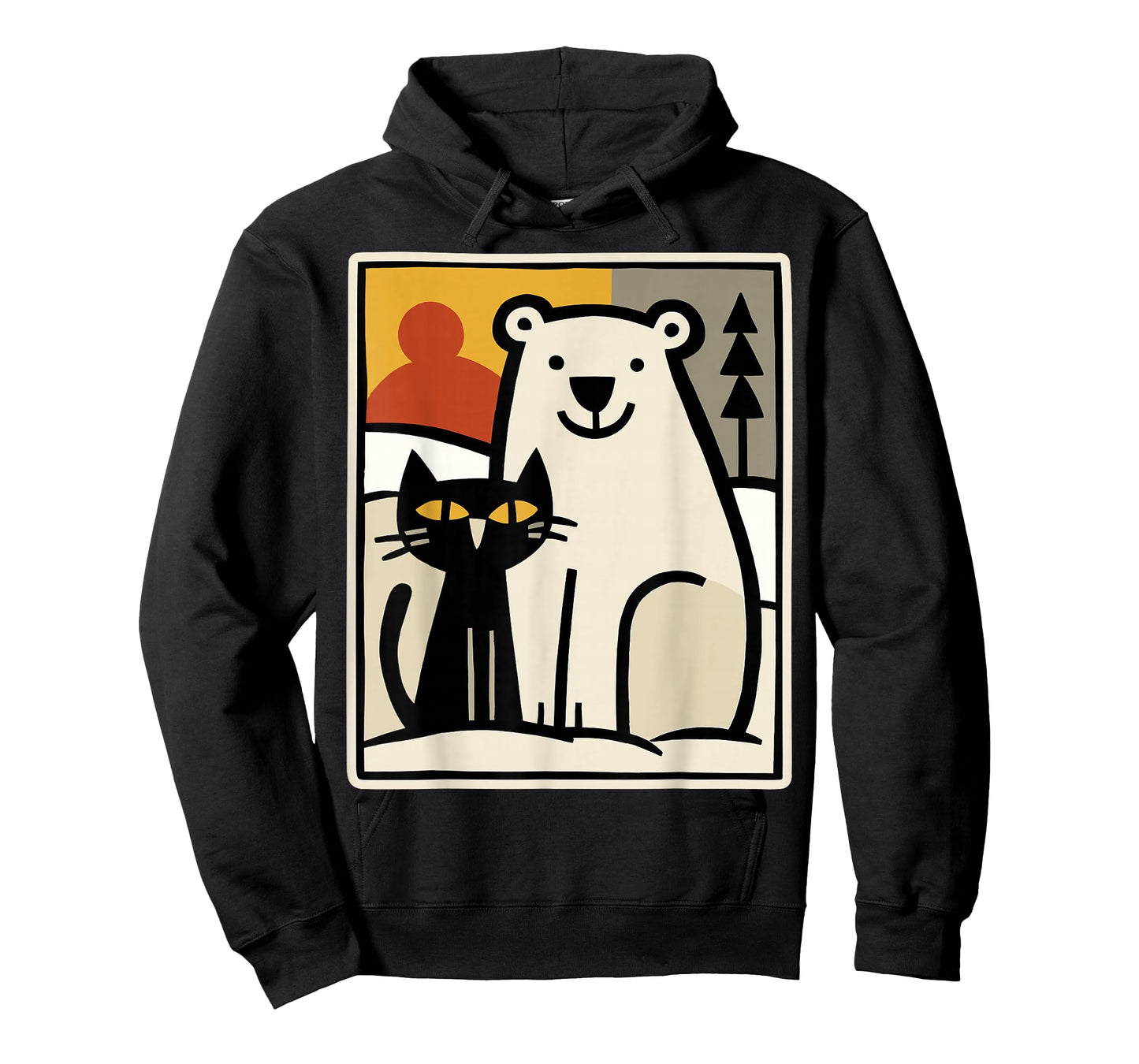 Black Cat and Polar Bear Winter Animal Cute Snow Art T-Shirt