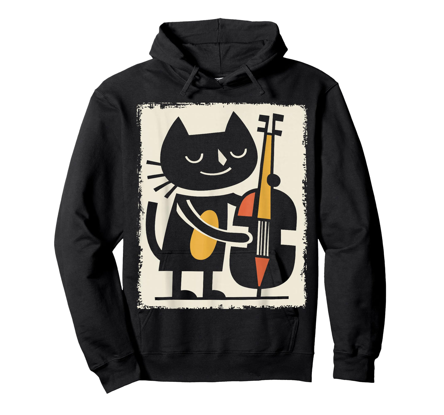 Retro Cat Upright Bass Illustration Jazz Cartoon Art T-Shirt