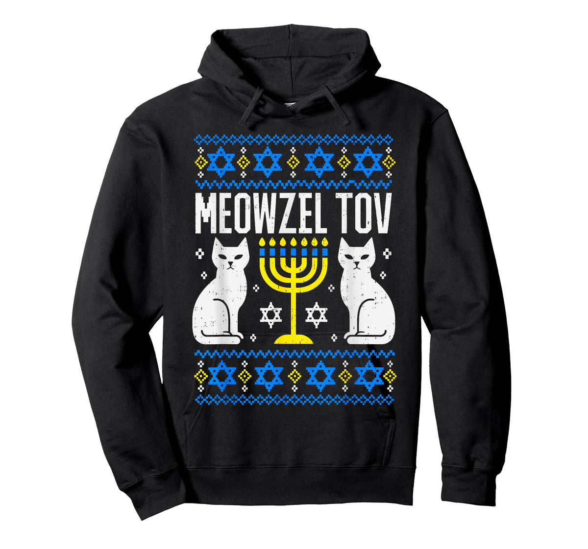 Meowzel Tov Hanukkah Ugly Cat Meow Jewish Menorah Chanukah T-Shirt