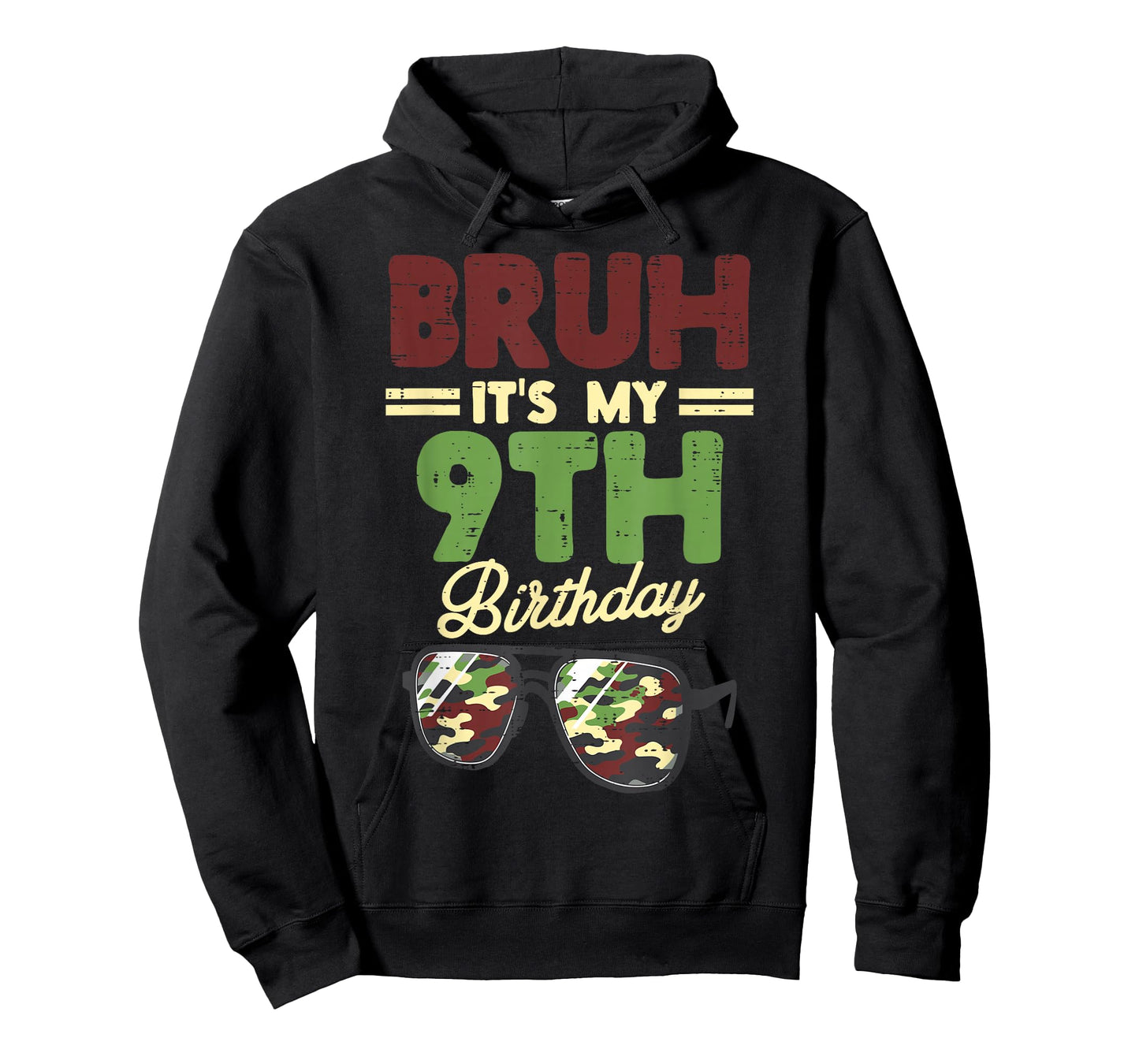 Bruh My 9th Birthday Camo Sunglasses 9 Bday Boys Girls Kids T-Shirt