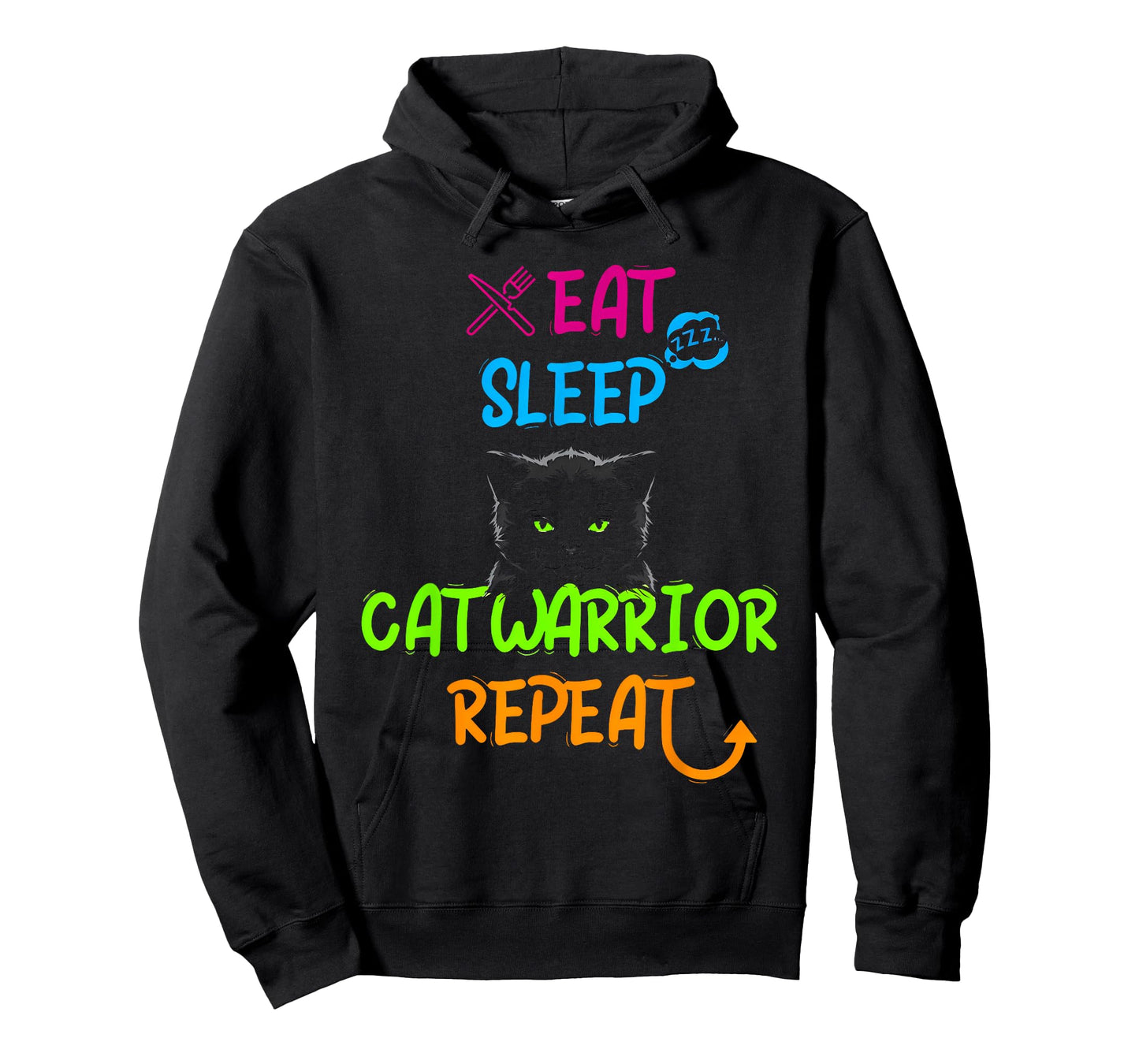 Eat Sleep cat Warrior Repeat Funny Design T-Shirt