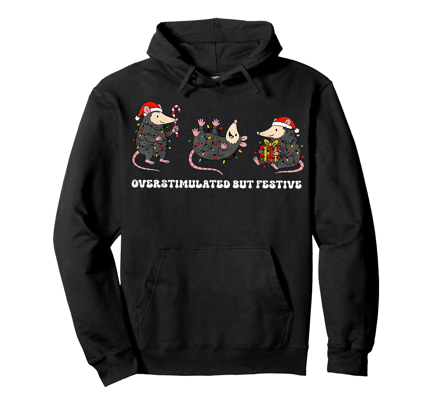 Funny Santa Opossums Overstimulated But Festive Xmas Lights T-Shirt