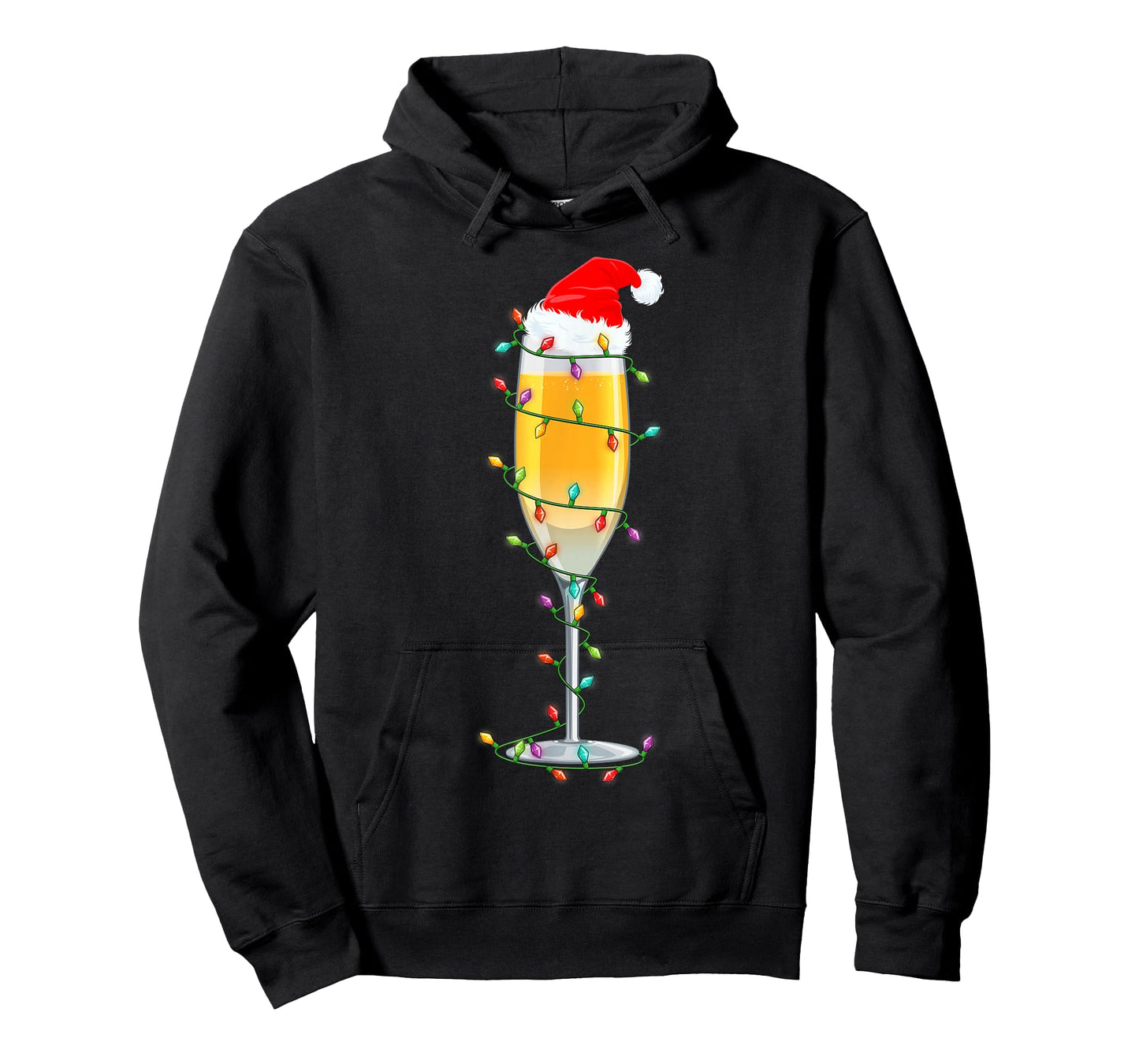 Glass of Champagne Santa Hat Xmas Lights Merry Christmas PJS T-Shirt