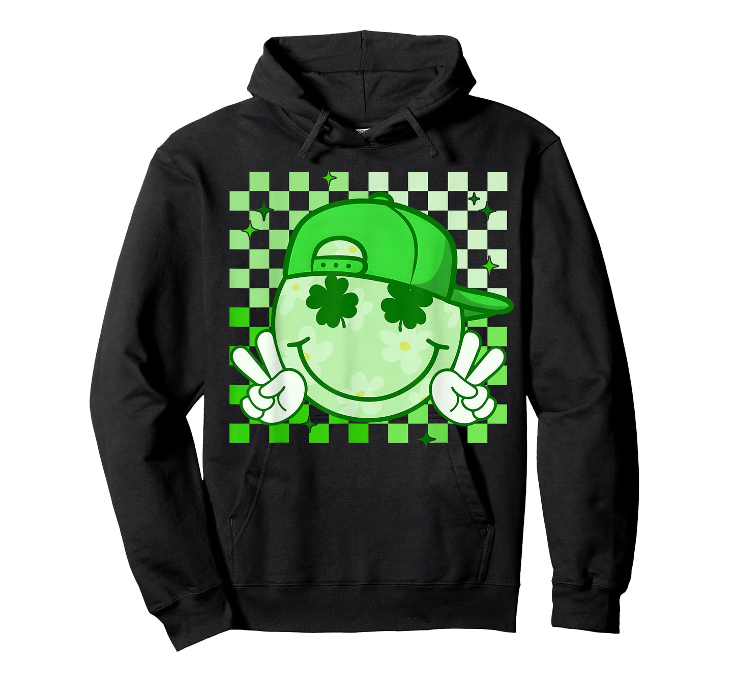 St Patricks Day Groovy Shamrock Smile Face Funny Men Kids T-Shirt