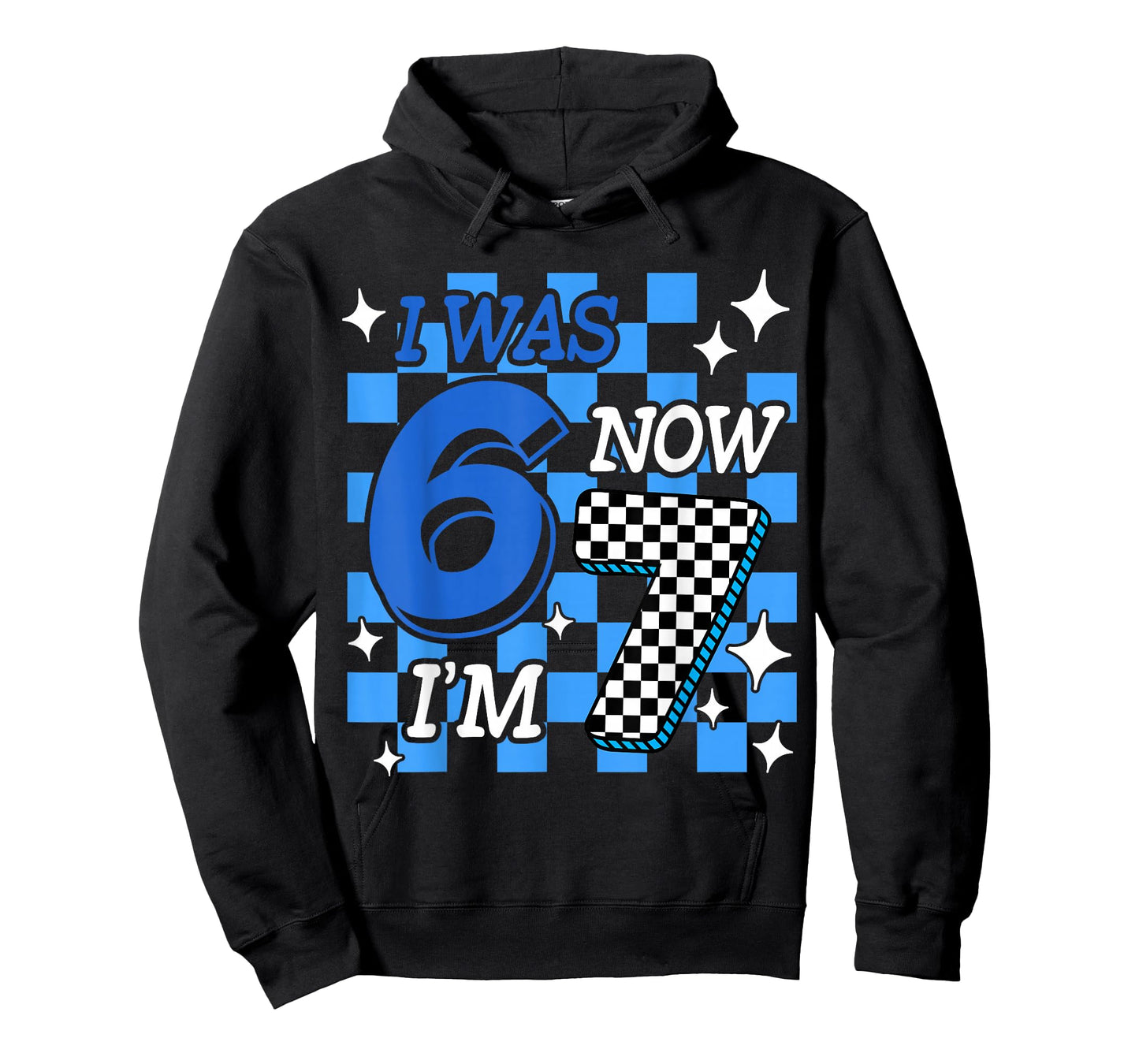 Blue Checkered I was 6 Now I'm 7 Birthday Boy Bday T-Shirt