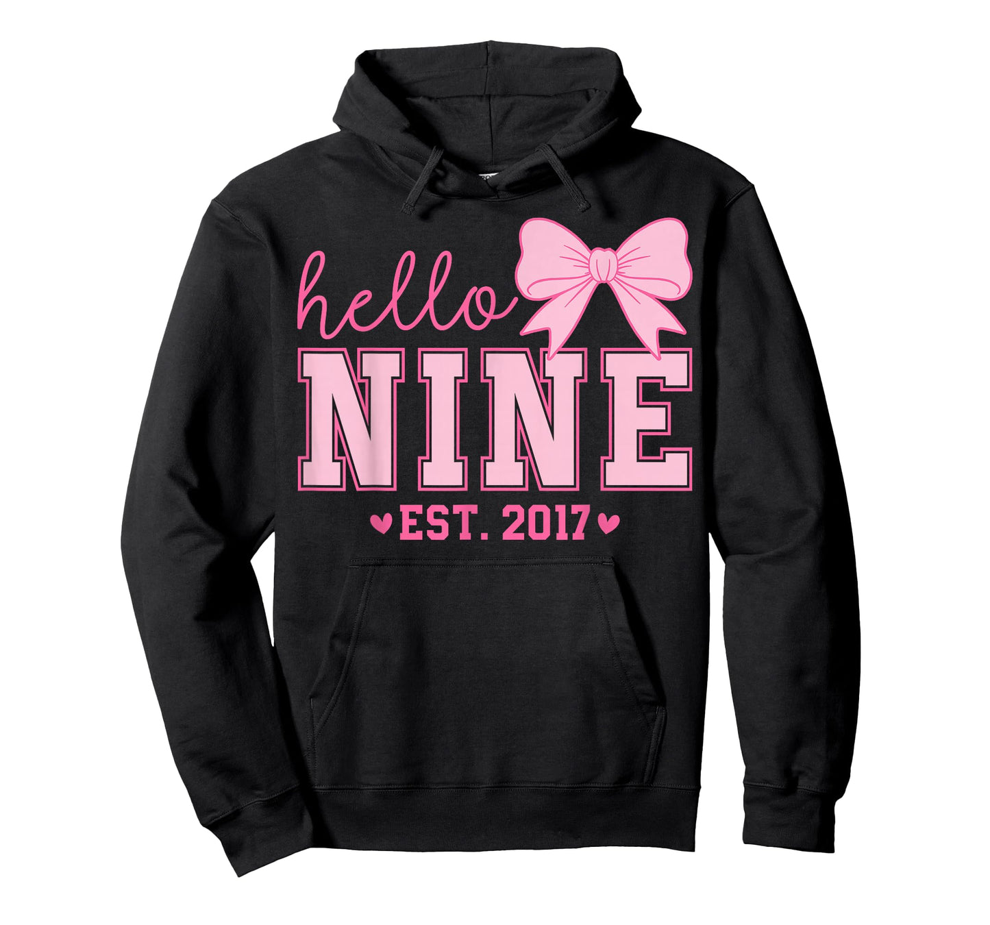 Hello Nine Est 2017 Coquette Bow 9th Birthday Girl T-Shirt