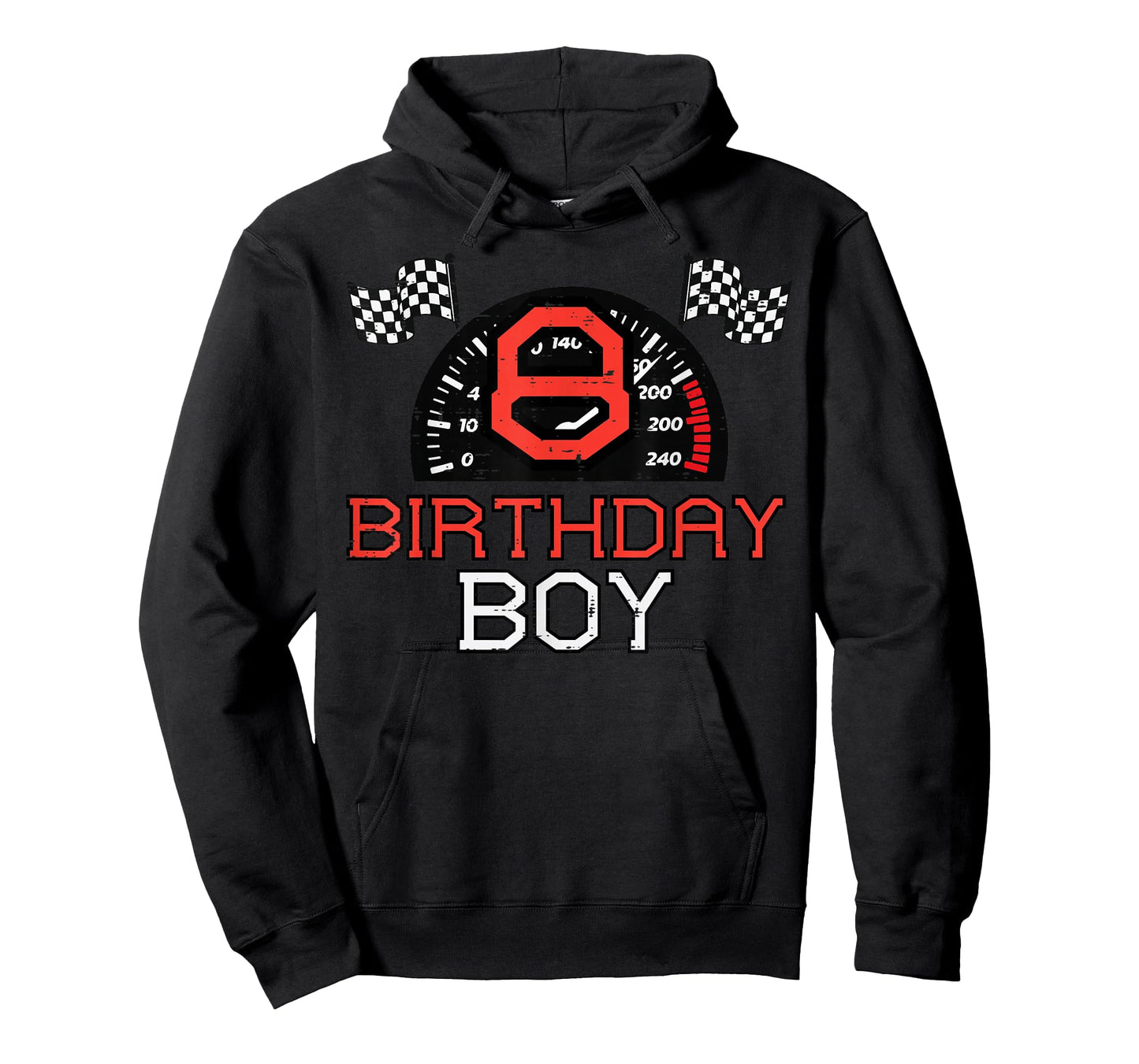 8 Birthday Boy Speedometer Race Flag 8th Bday Boys Kids T-Shirt