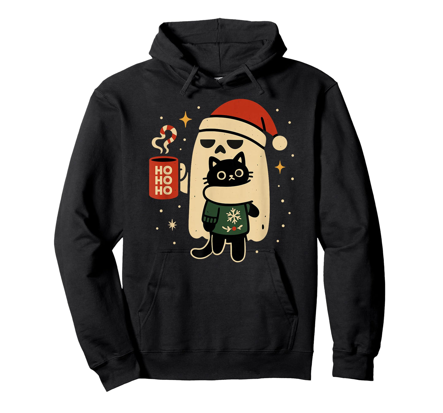 Gothic Christmas Cat and Ghost Festive Fun T-Shirt