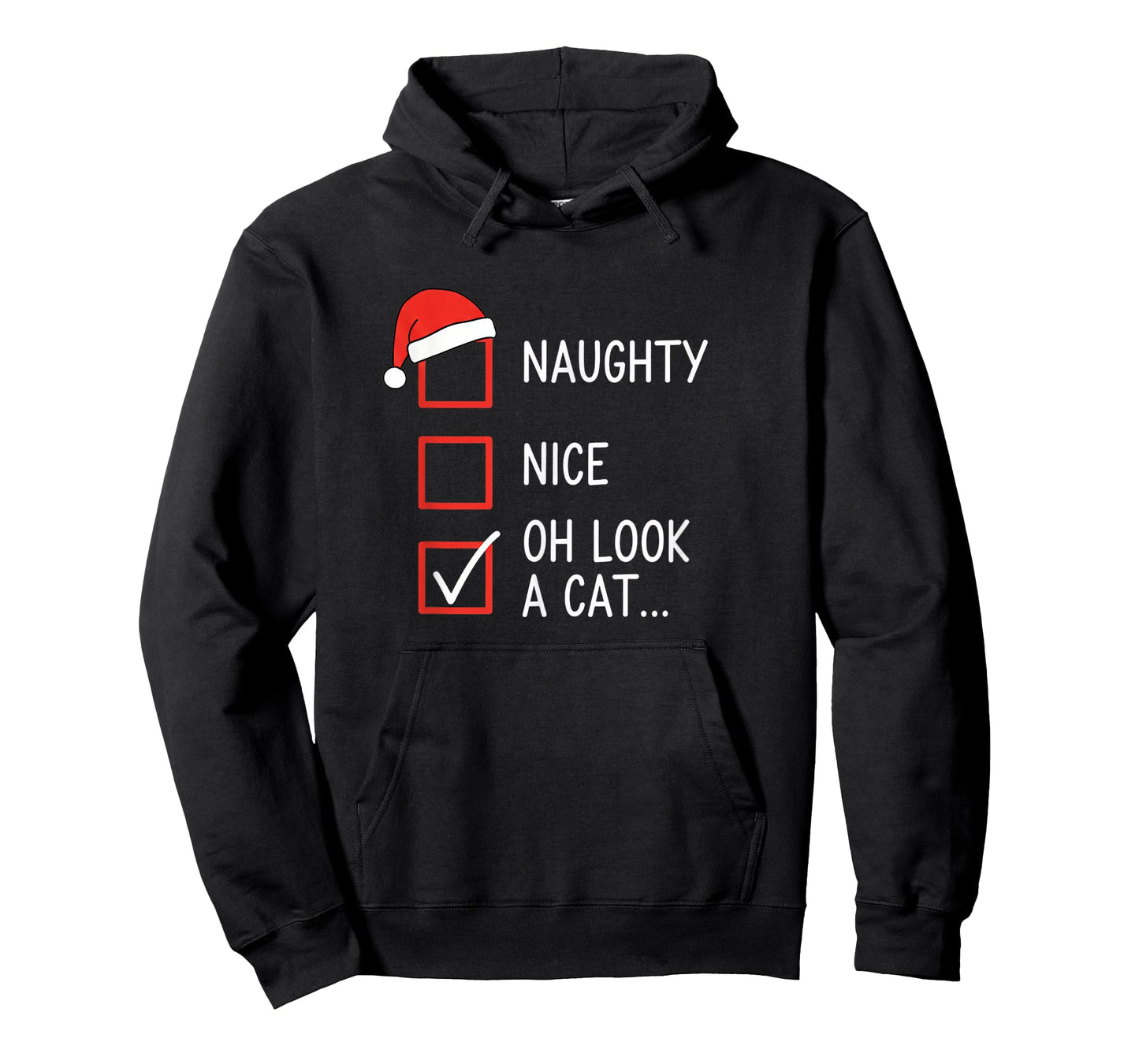 Christmas Naughty Nice Oh Look A Cat Checklist Santa Hat Fun T-Shirt