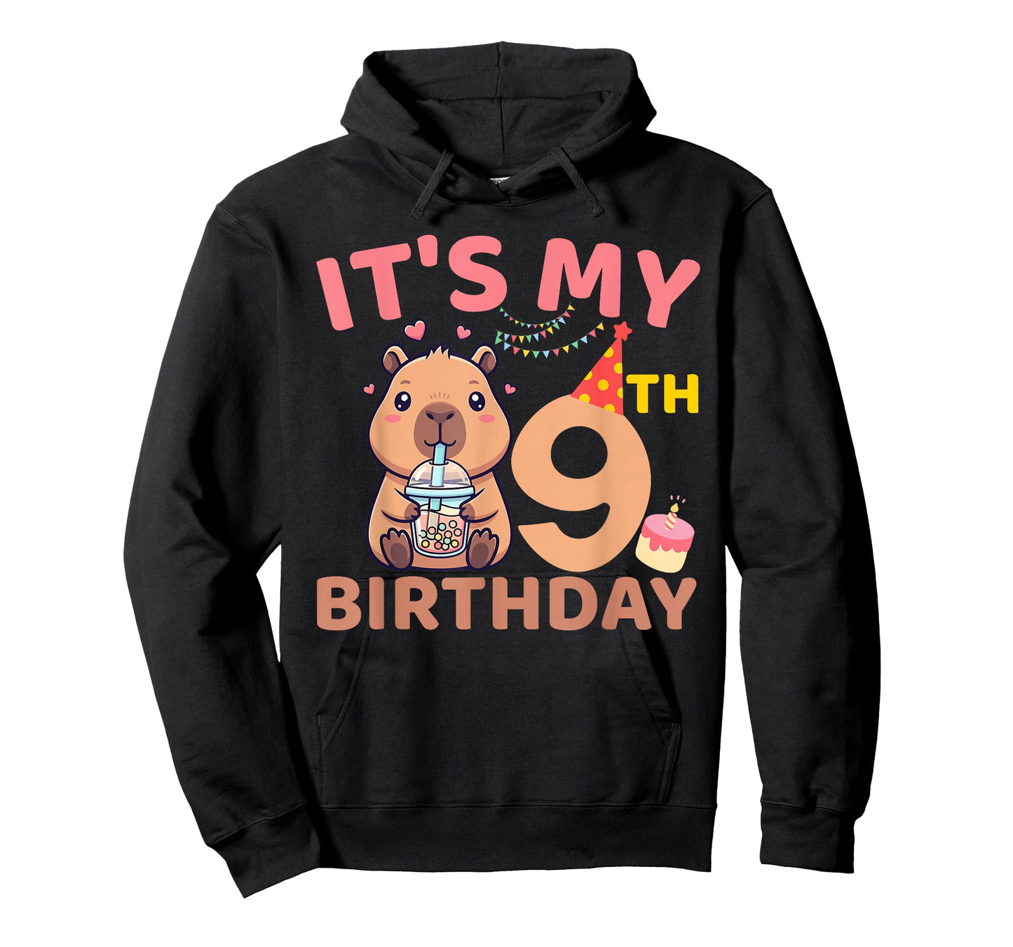 It's My 9th Birthday Capybara Bubble Tea 9 Years Old Party T-Shirt