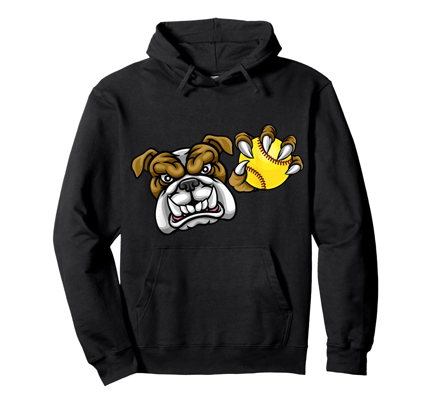 Bulldog Dog Cartoon Character Holding a Softball Ball T-Shirt