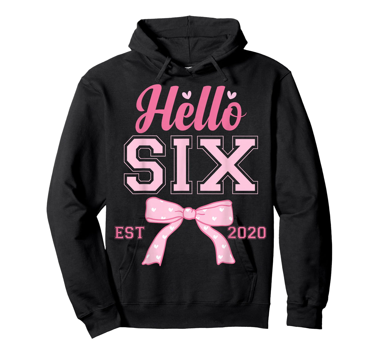 Hello 6 Est 2020 6th Birthday Girl Pink Coquette Bow T-Shirt
