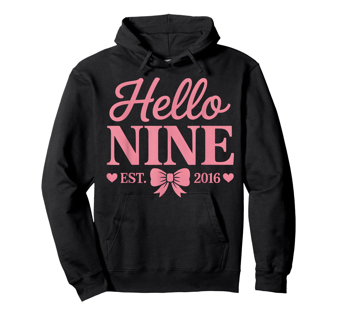 Hello Nine Est 2016 Coquette Bow 9th Birthday Girls Kids T-Shirt