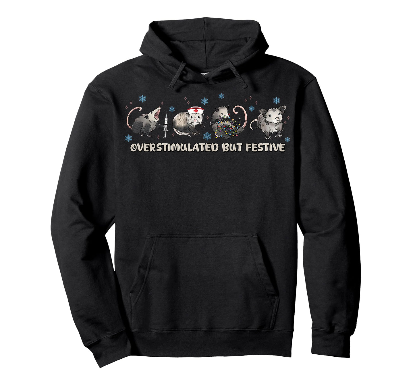 Overstimulated But Festive Funny Possum Nurse Christmas T-Shirt