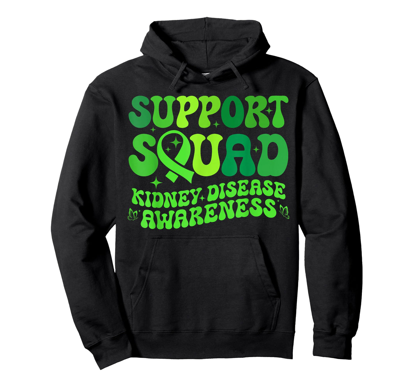 Support Squad Green PKD Kidney Disease Ribbon Butterfly T-Shirt