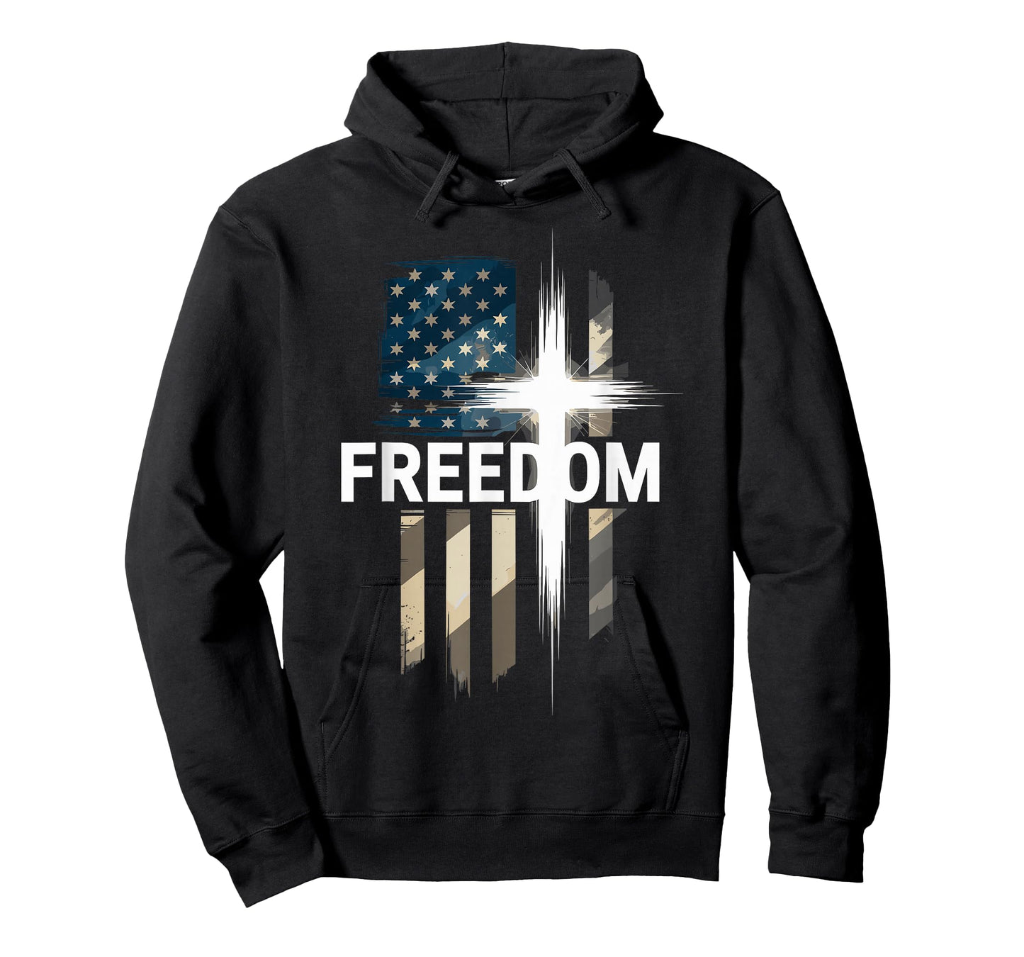 Grunge American Flag and Cross Faith Family Freedom T-Shirt