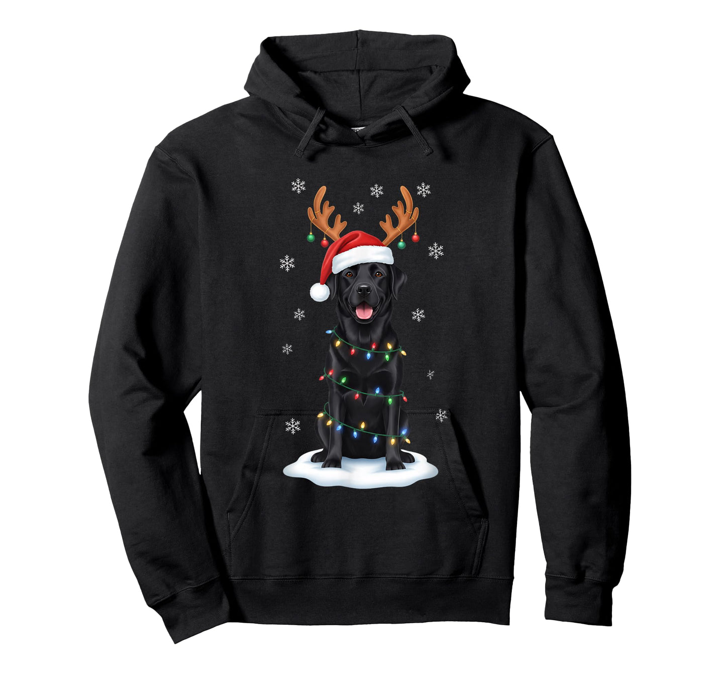 Christmas Black Lab Santa Reindeer Lights Merry Xmas Dog Mom T-Shirt