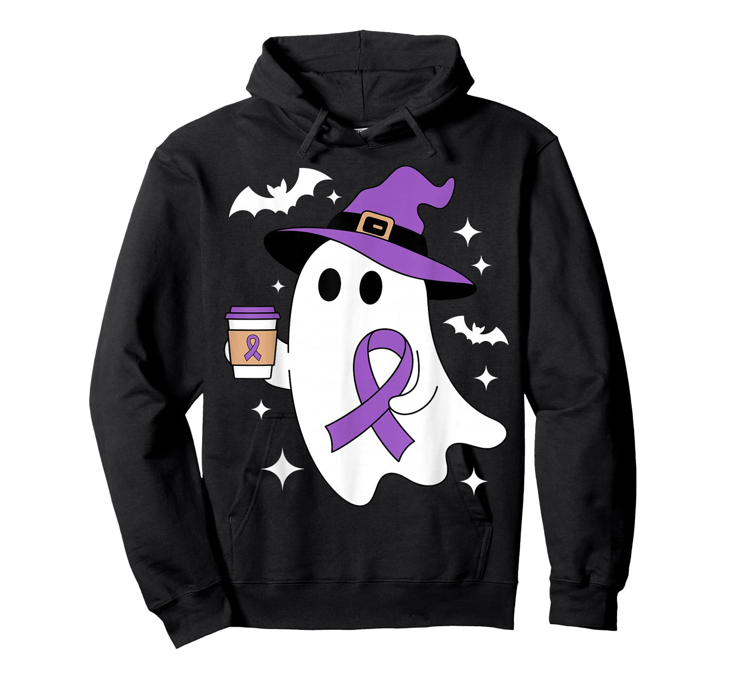 Ghost Halloween Coffee Domestic Violence Awareness DV Ribbon T-Shirt