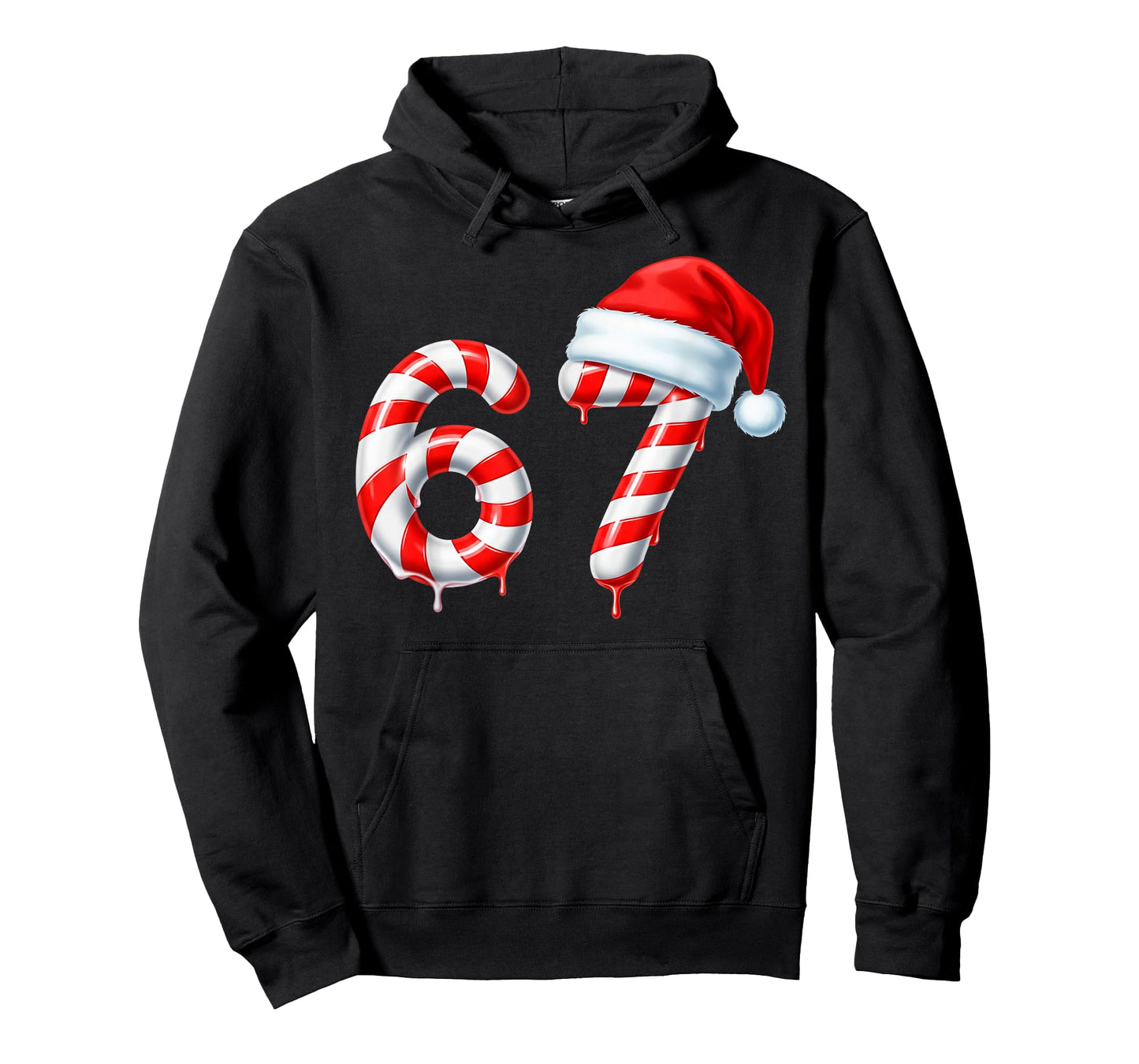 Funny Six Seven 67 Meme Christmas Humor Candy Cane Santa Hat T-Shirt