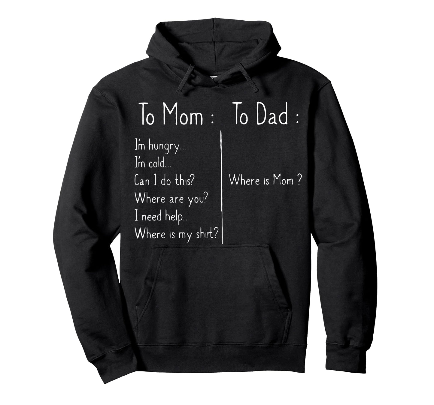 to Mom I'm Hungry I'm Hot I'm Cold to Dad Where is Mom Funny T-Shirt