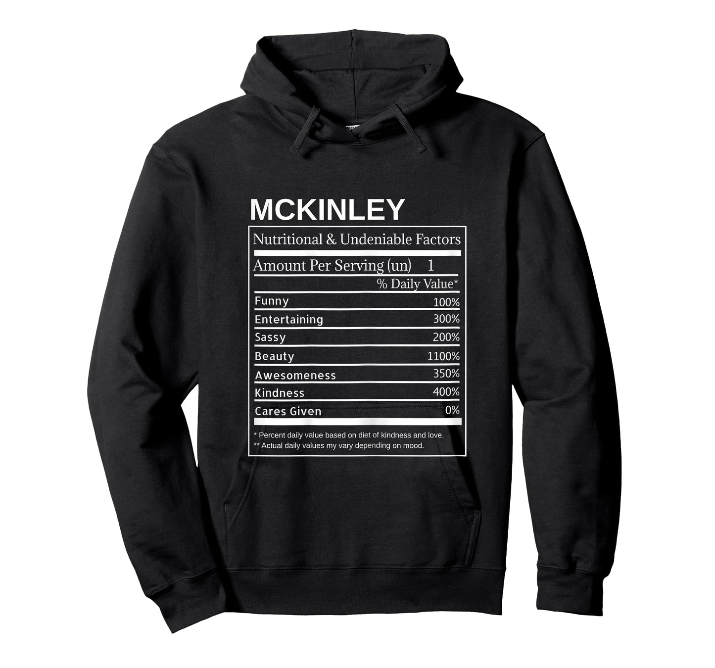 Mckinley Nutrition Facts Funny Sarcastic Personalized Name T-Shirt
