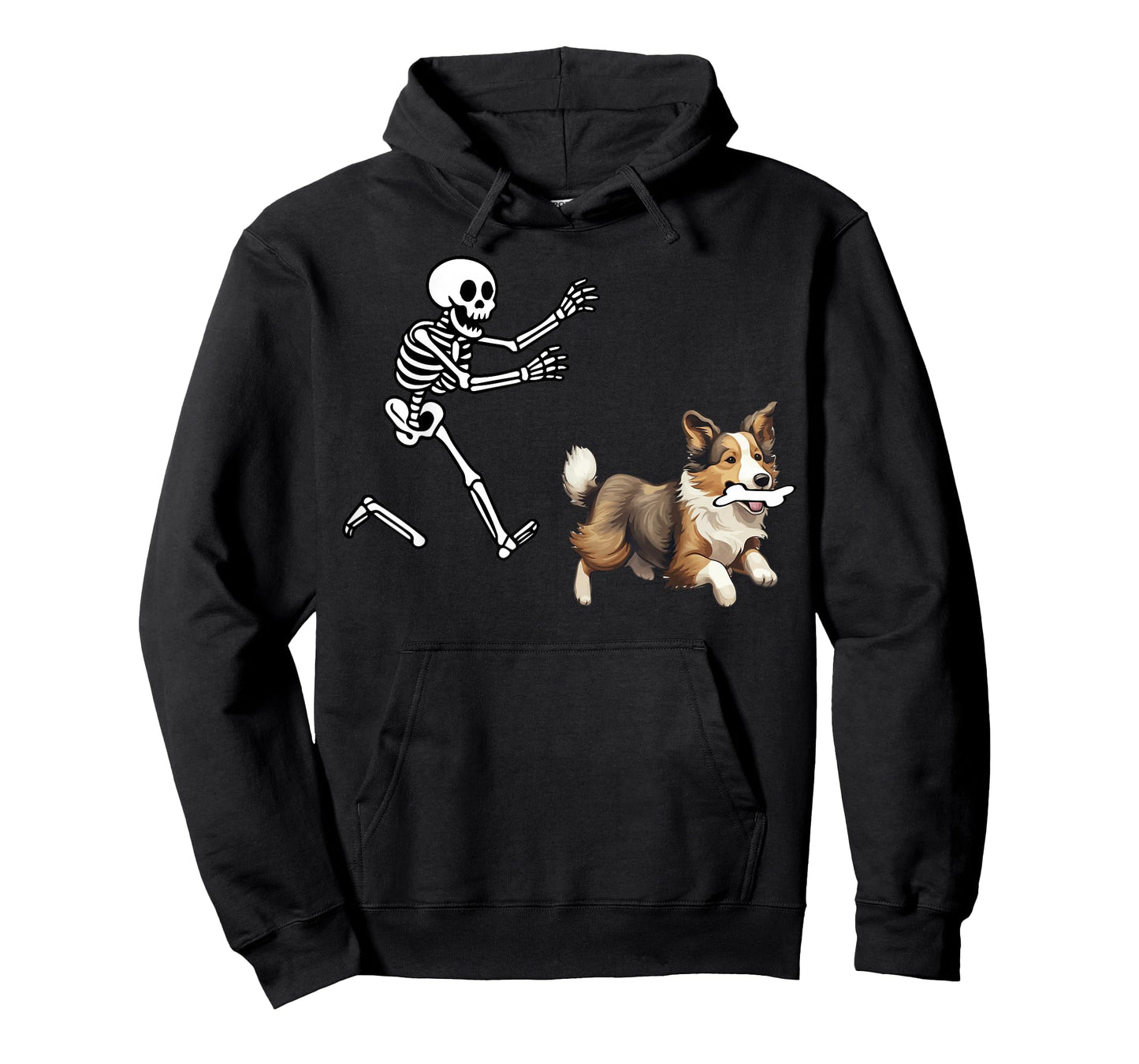 Funny Sheltie Running Skeleton Halloween T-Shirt