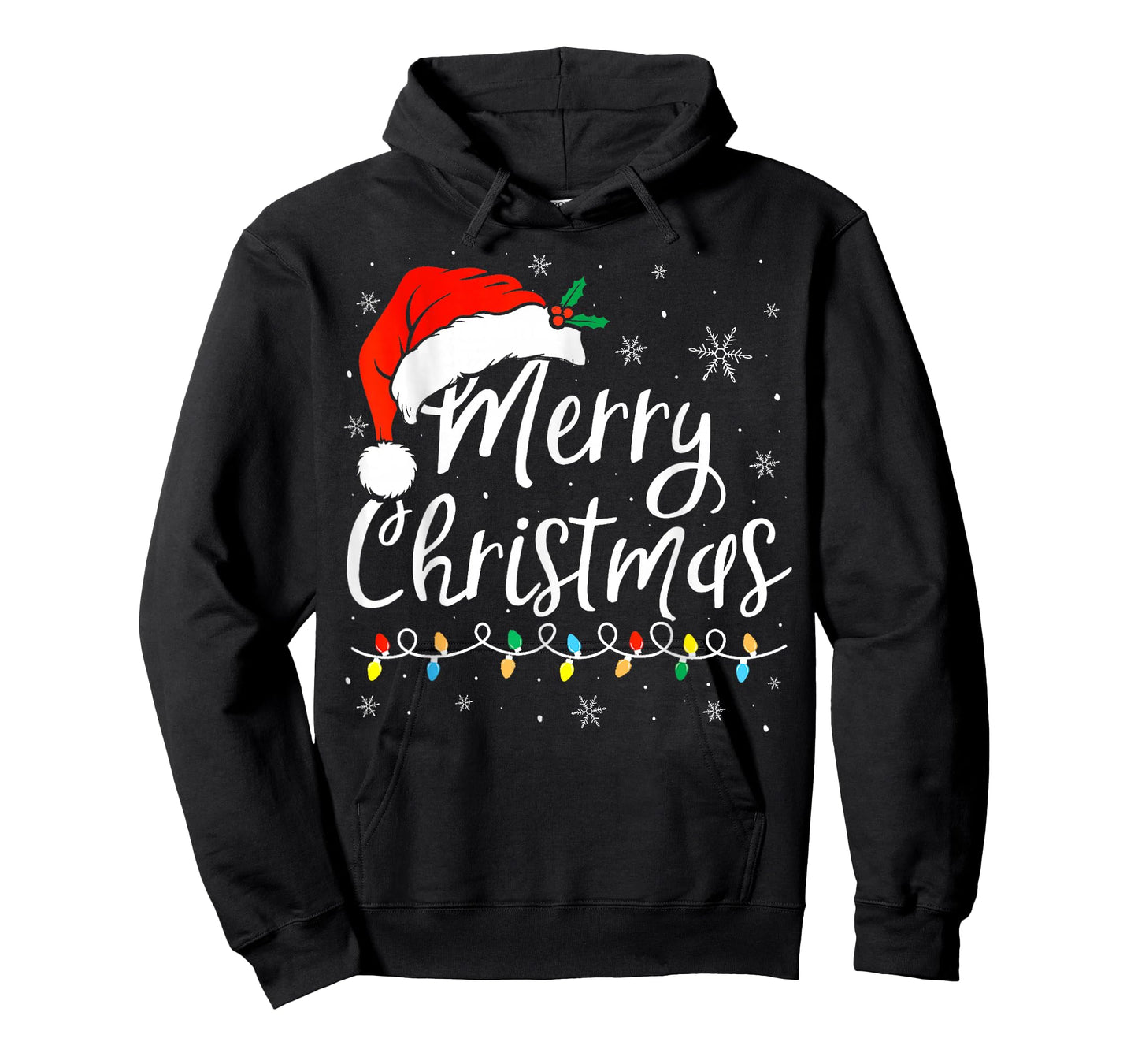 Merry Christmas Lights Santa Hat Xmas Family Matching Pajama T-Shirt