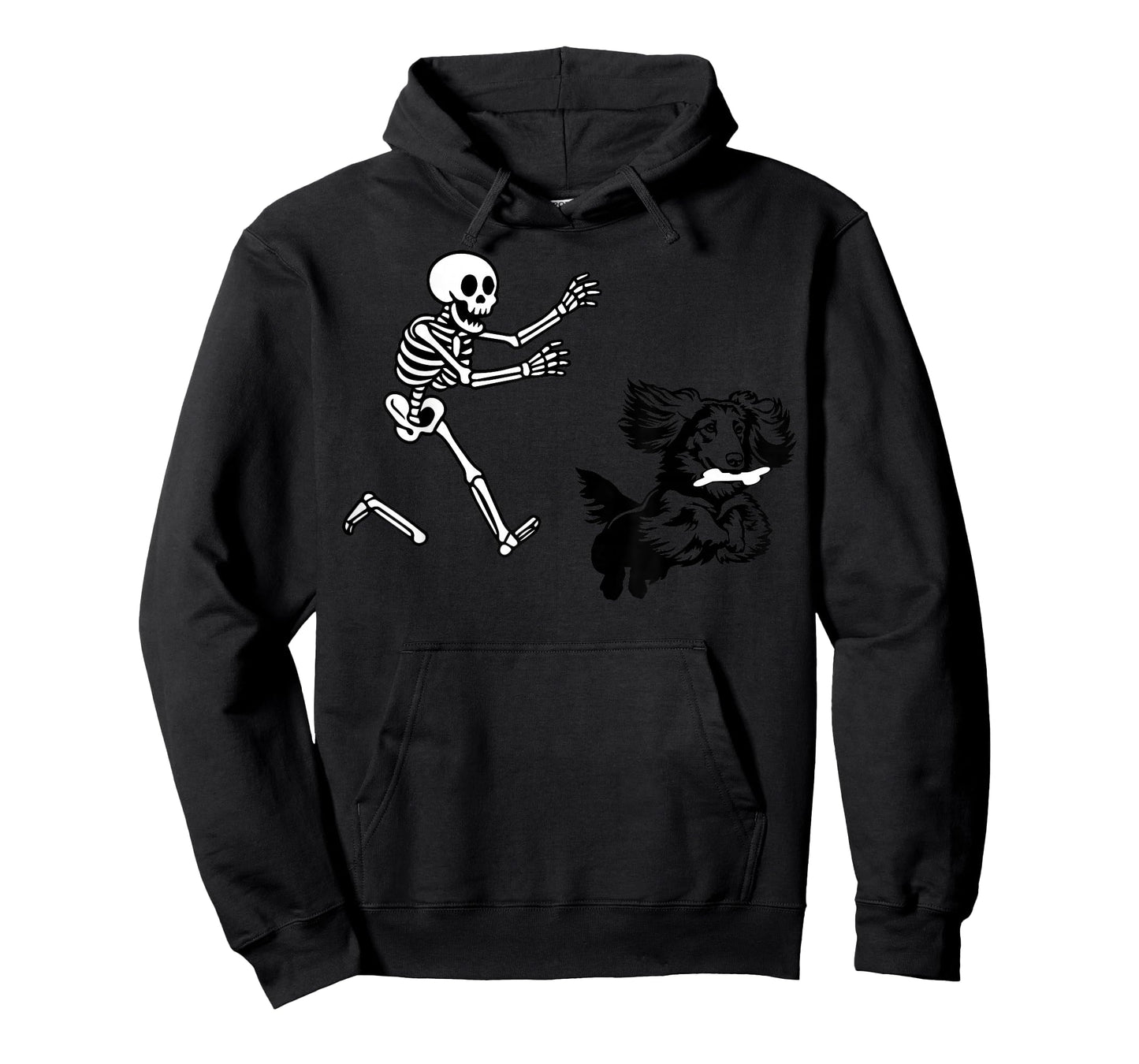 Funny Long haired Dachshund Running Skeleton Halloween T-Shirt