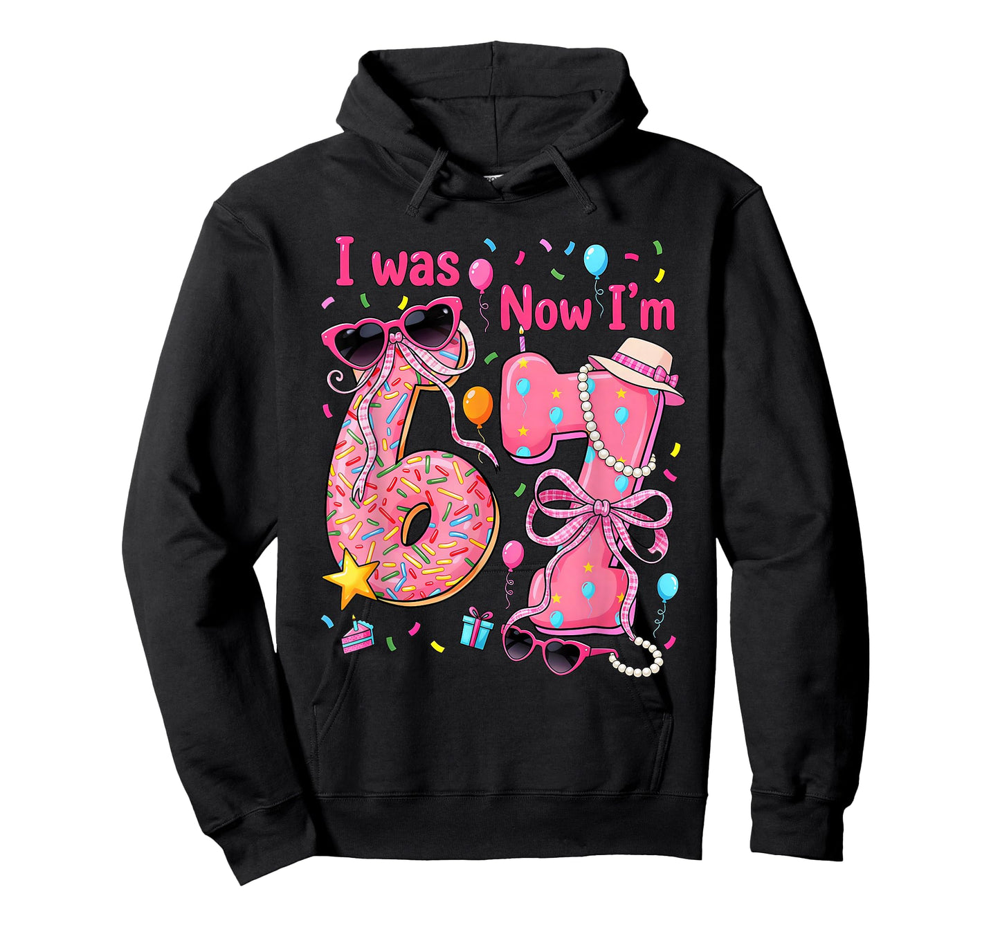 7th Birthday Girl I was 6 Now I'm 7 Year Old Girls T-Shirt